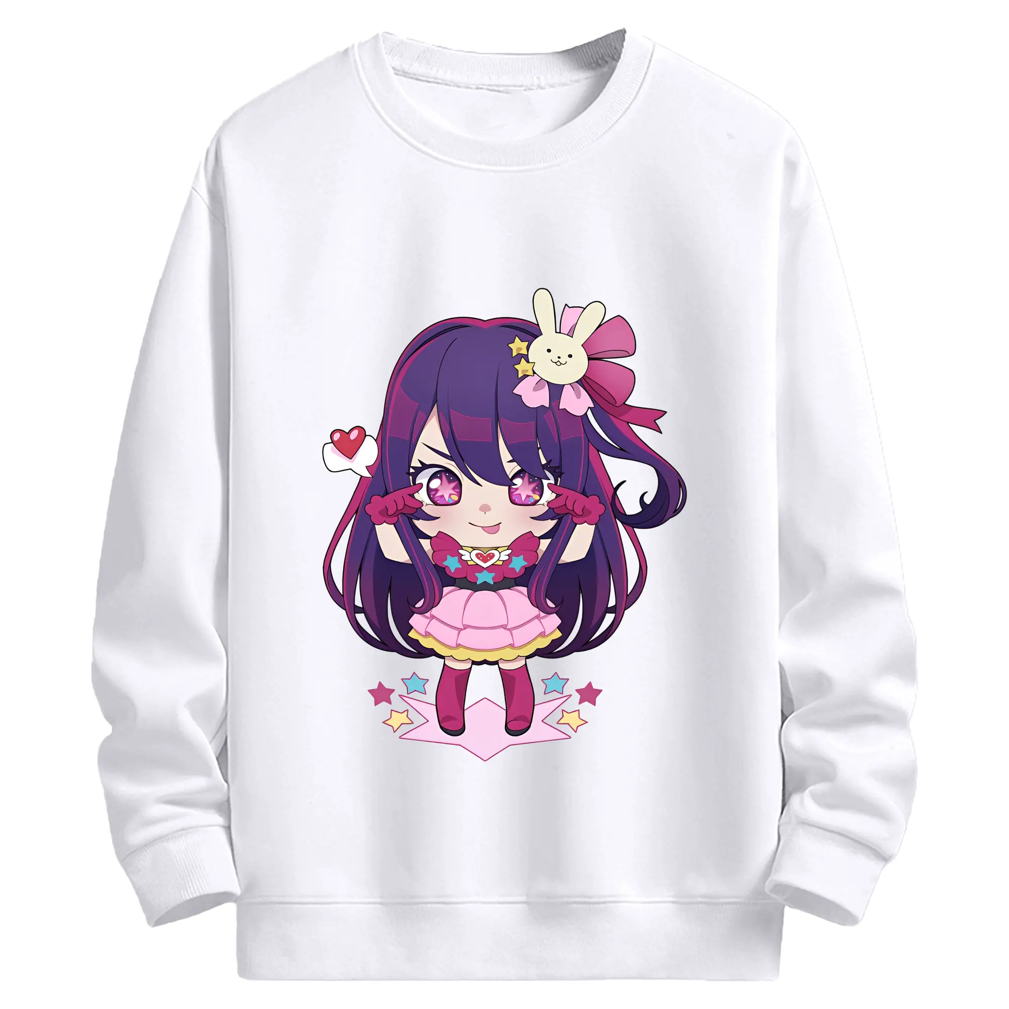 新作推しの子星野アイキャラクター ちびキャラ - 高品質 クルーネック スウェット ・ コットン59％ ポリエステル41％ ・ ユニセックス 長袖 トレーナー ・ カジュアル デイリー スポーツ 散歩用