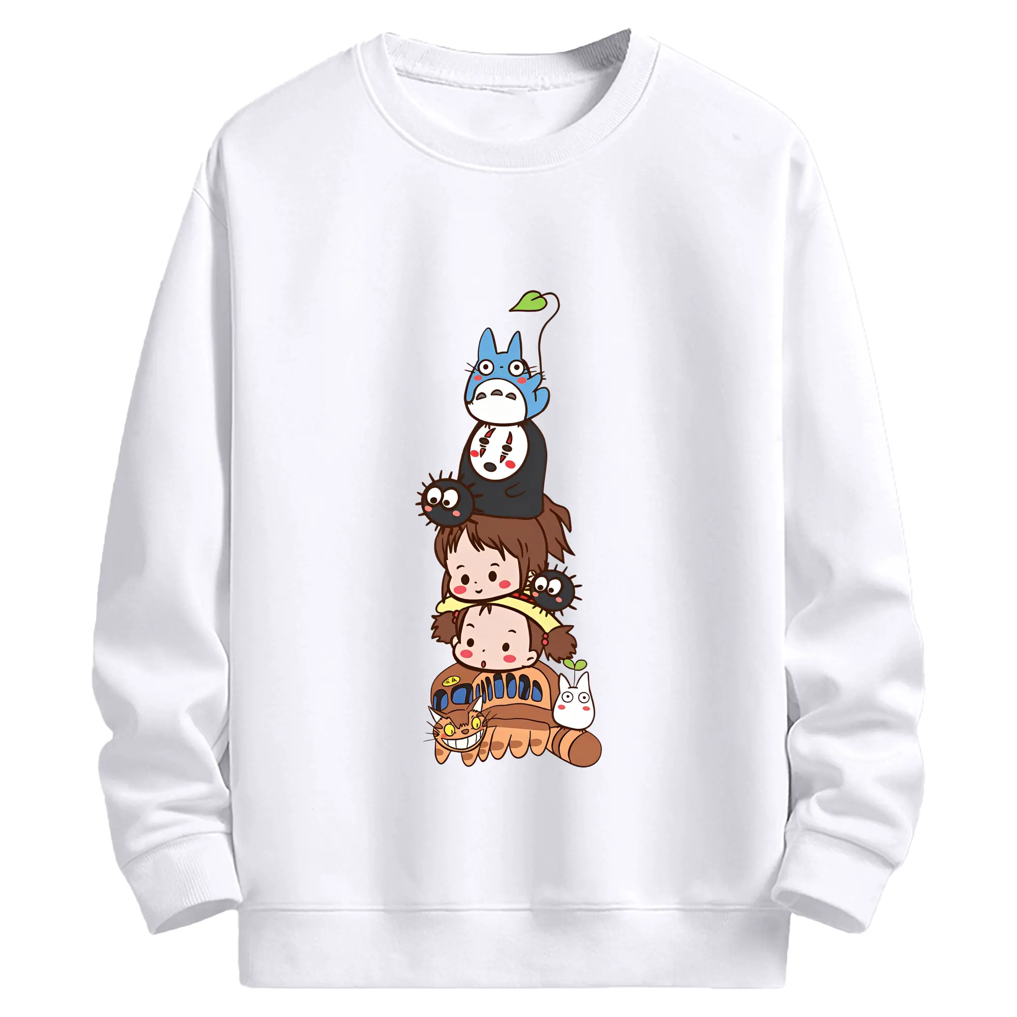 となりのトトロネコバス草壁メイサツキ積み重ね - 高品質 クルーネック スウェット ・ コットン59％ ポリエステル41％ ・ ユニセックス 長袖 トレーナー ・ カジュアル デイリー スポーツ 散歩用