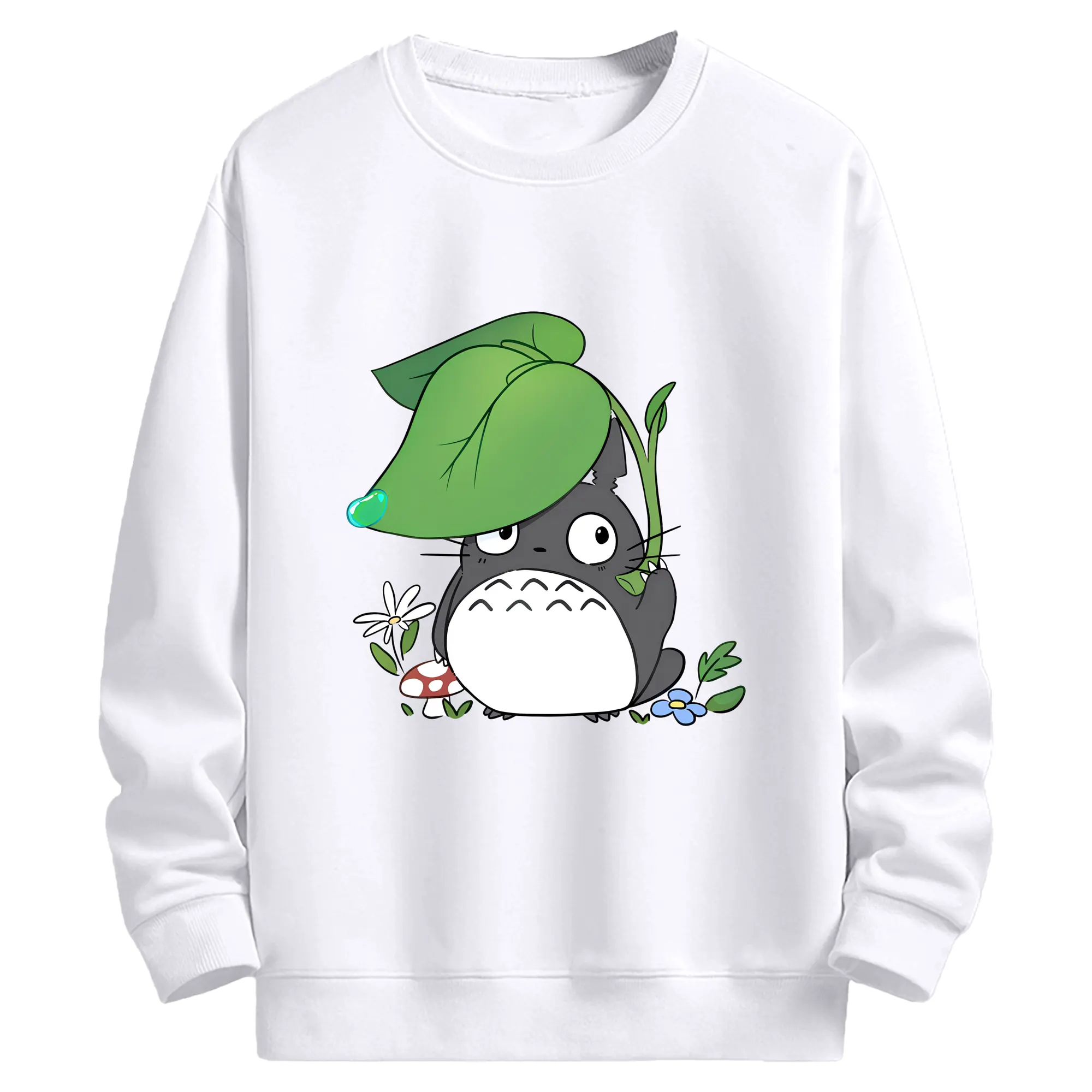 トトロ 雨の日 可愛い - 高品質 クルーネック スウェット ・ コットン59％ ポリエステル41％ ・ ユニセックス 長袖 トレーナー ・ カジュアル デイリー スポーツ 散歩用