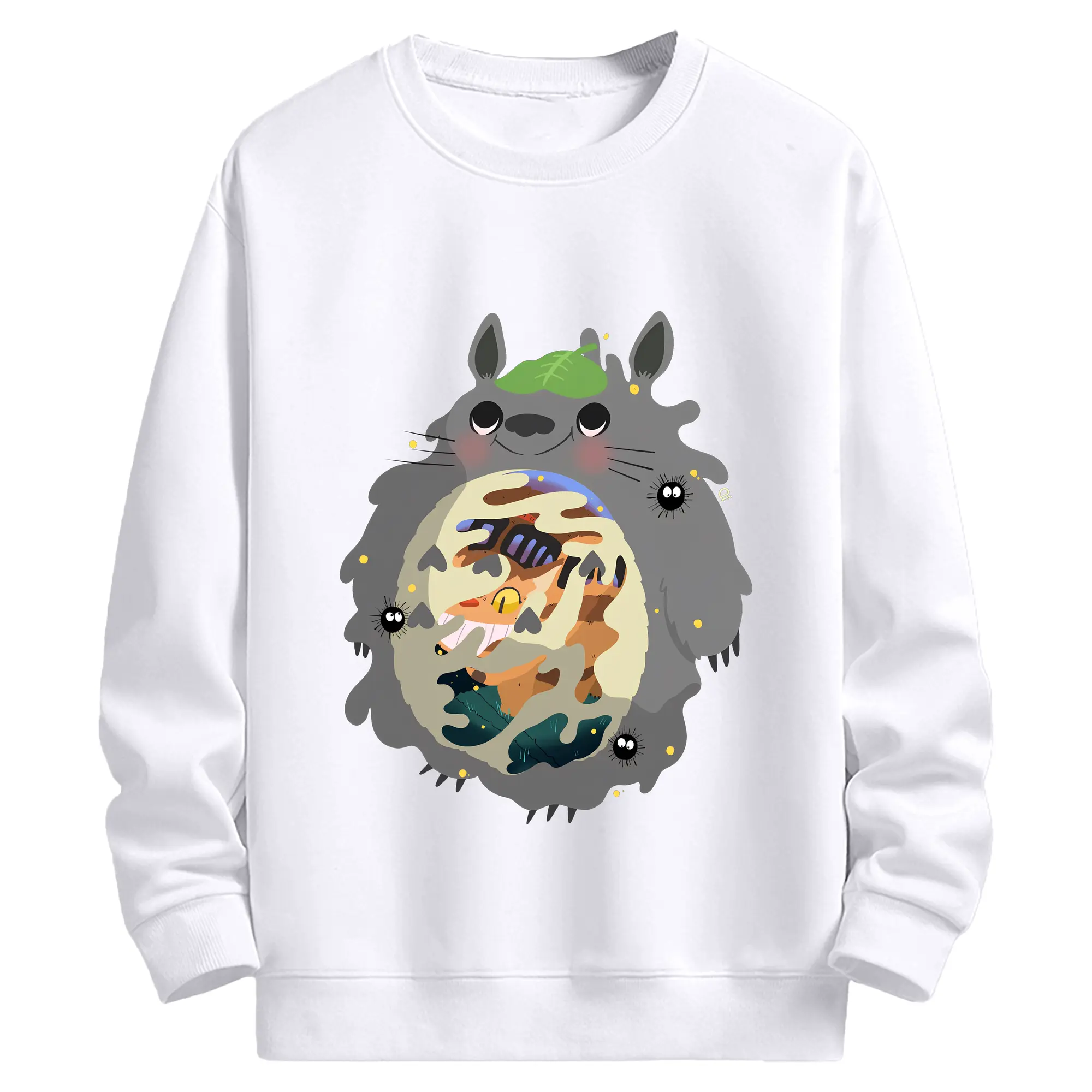 トトロ&ネコバス可愛い - 高品質 クルーネック スウェット ・ コットン59％ ポリエステル41％ ・ ユニセックス 長袖 トレーナー ・ カジュアル デイリー スポーツ 散歩用
