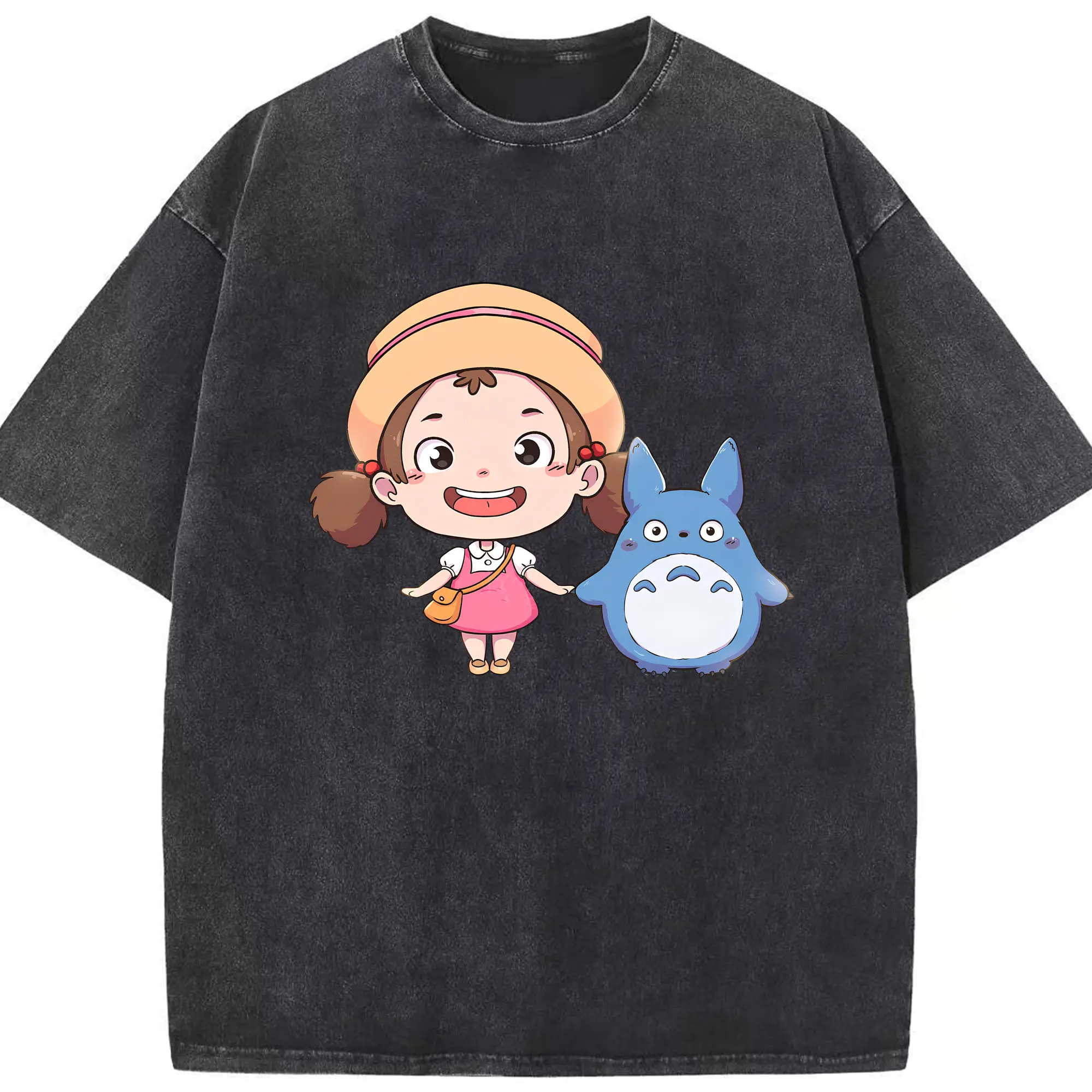 となりのトトロ可愛い草壁メイ - 綿100％ ヴィンテージ風 半袖Tシャツ ・ フロントプリント ・ 柔らか肌触り ・ 通気性 快適 ・ スポーツ カジュアル 外出用