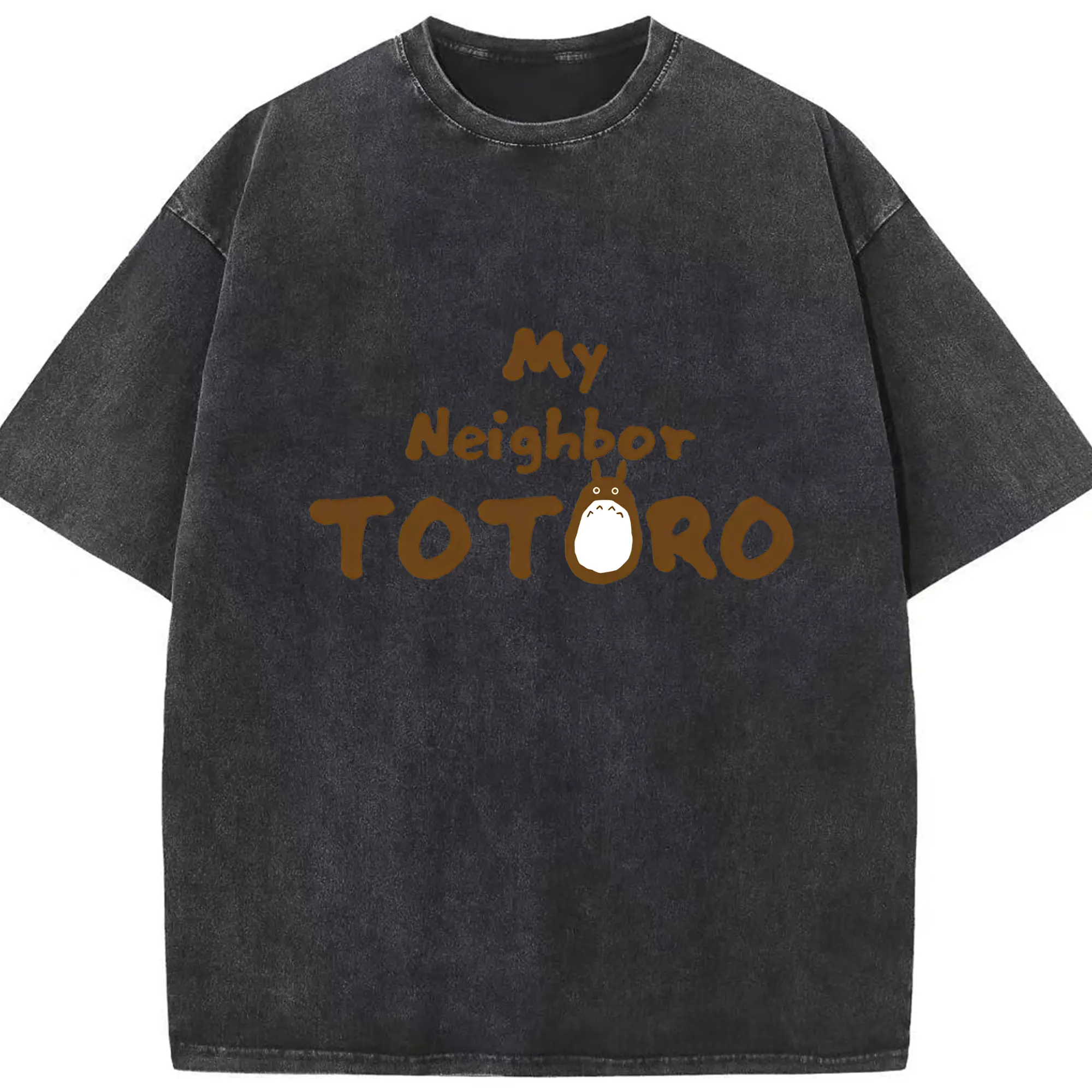 となりのトトロミニマルロゴ - 綿100％ ヴィンテージ風 半袖Tシャツ ・ フロントプリント ・ 柔らか肌触り ・ 通気性 快適 ・ スポーツ カジュアル 外出用