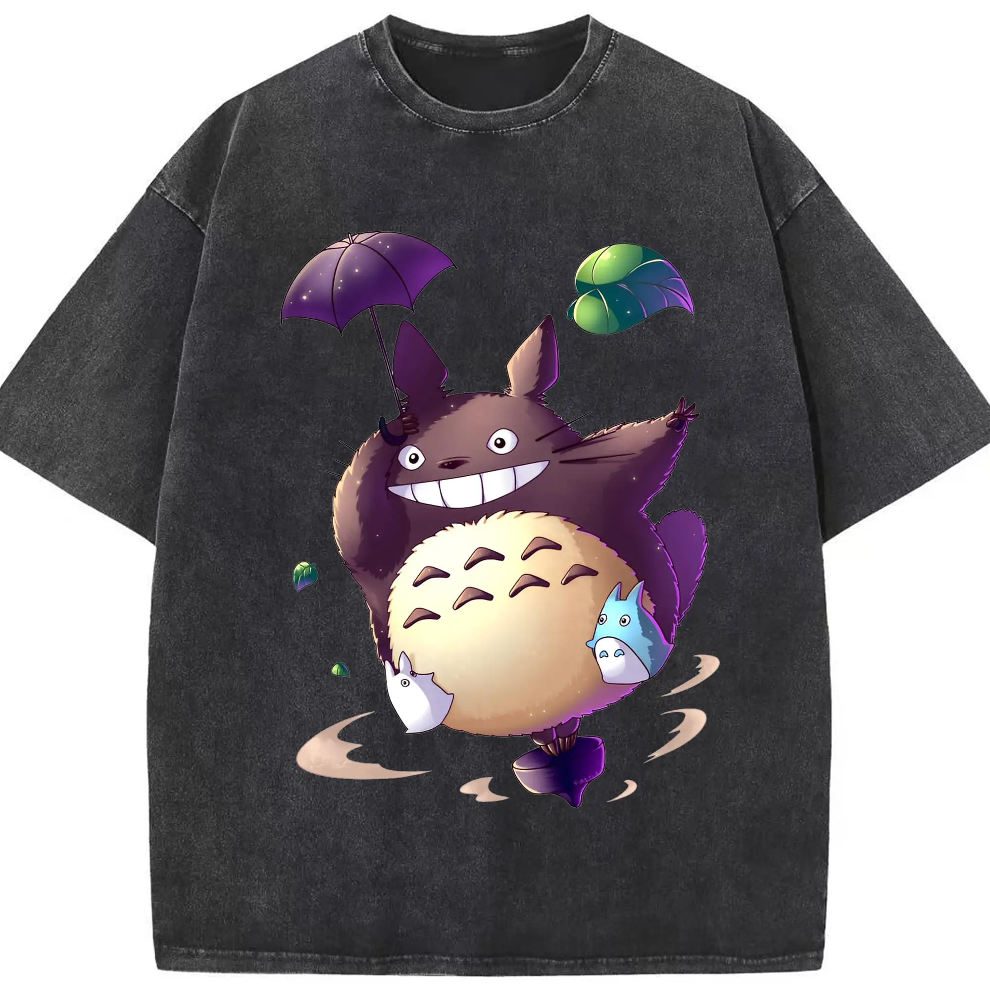 トトロ 飛翔キャラクター - 綿100％ ヴィンテージ風 半袖Tシャツ ・ フロントプリント ・ 柔らか肌触り ・ 通気性 快適 ・ スポーツ カジュアル 外出用