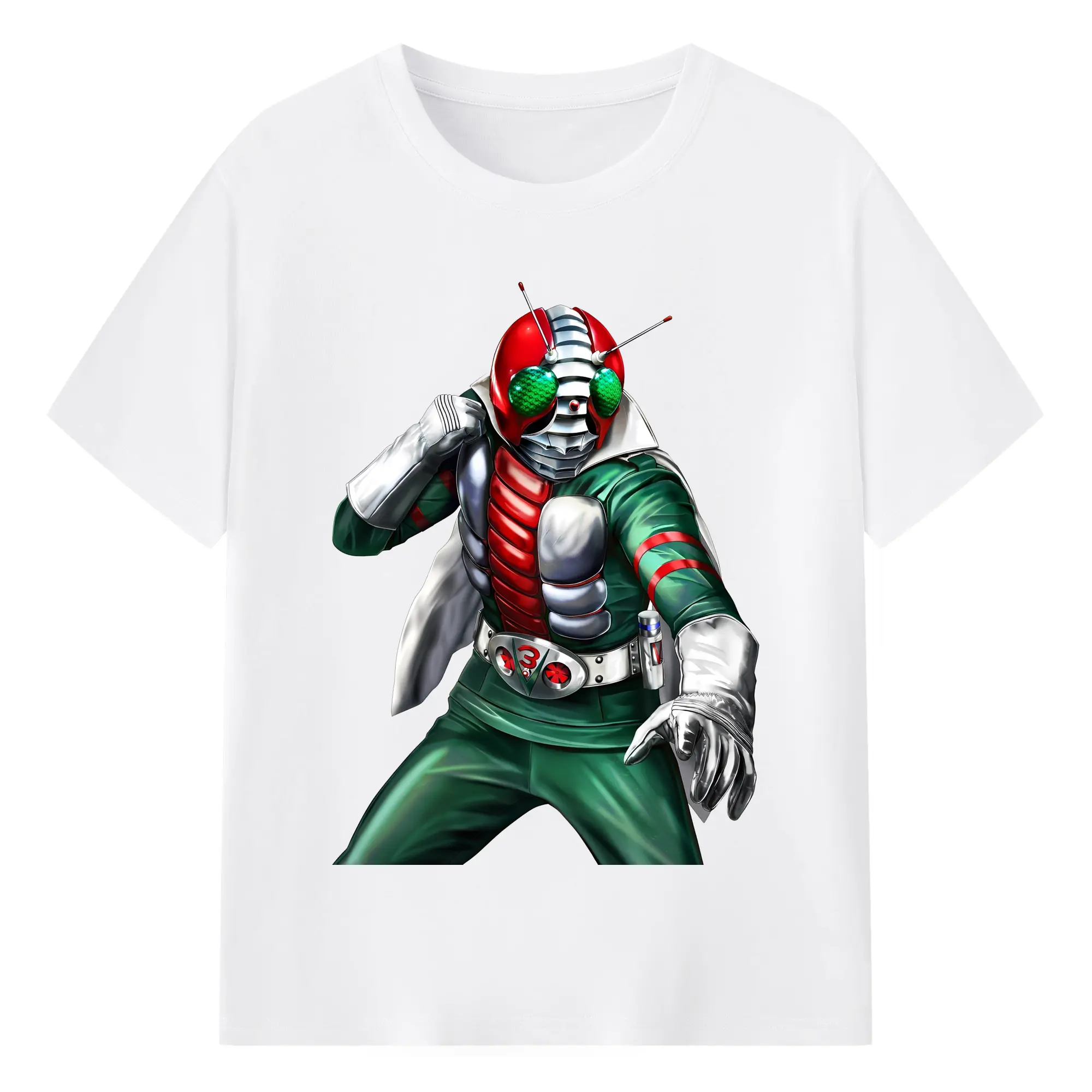 仮面ライダーV3 人気の必殺ポーズ - 綿100％ 半袖Tシャツ ・ フロントプリント ・ 快適 通気性 ・ 日常使い 散歩 スポーツ用