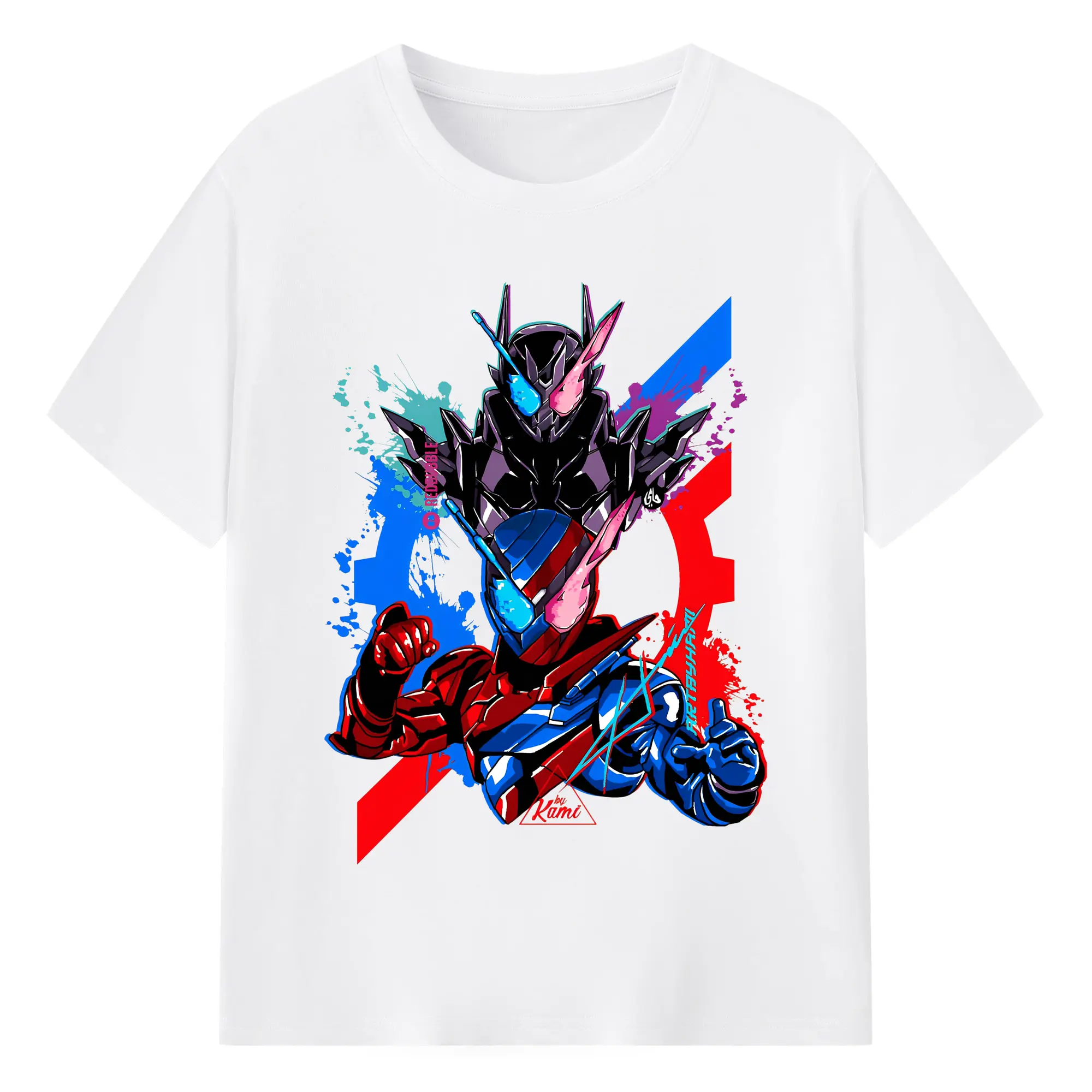 仮面ライダービルド ラビットタンクハザードフォーム - 綿100％ 半袖Tシャツ ・ フロントプリント ・ 快適 通気性 ・ 日常使い 散歩 スポーツ用