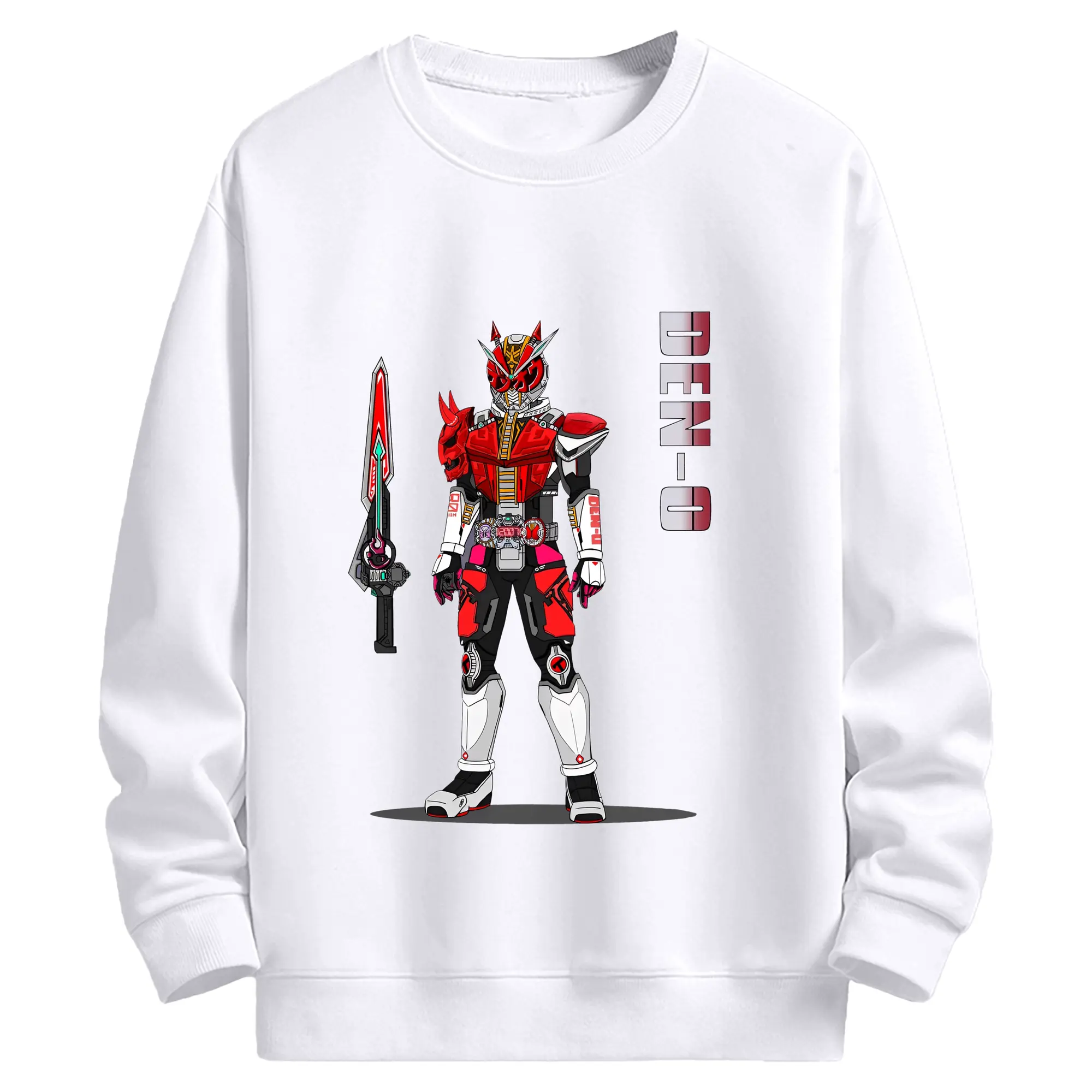仮面ライダーDen-O - 高品質 クルーネック スウェット ・ コットン59％ ポリエステル41％ ・ ユニセックス 長袖 トレーナー ・ カジュアル デイリー スポーツ 散歩用