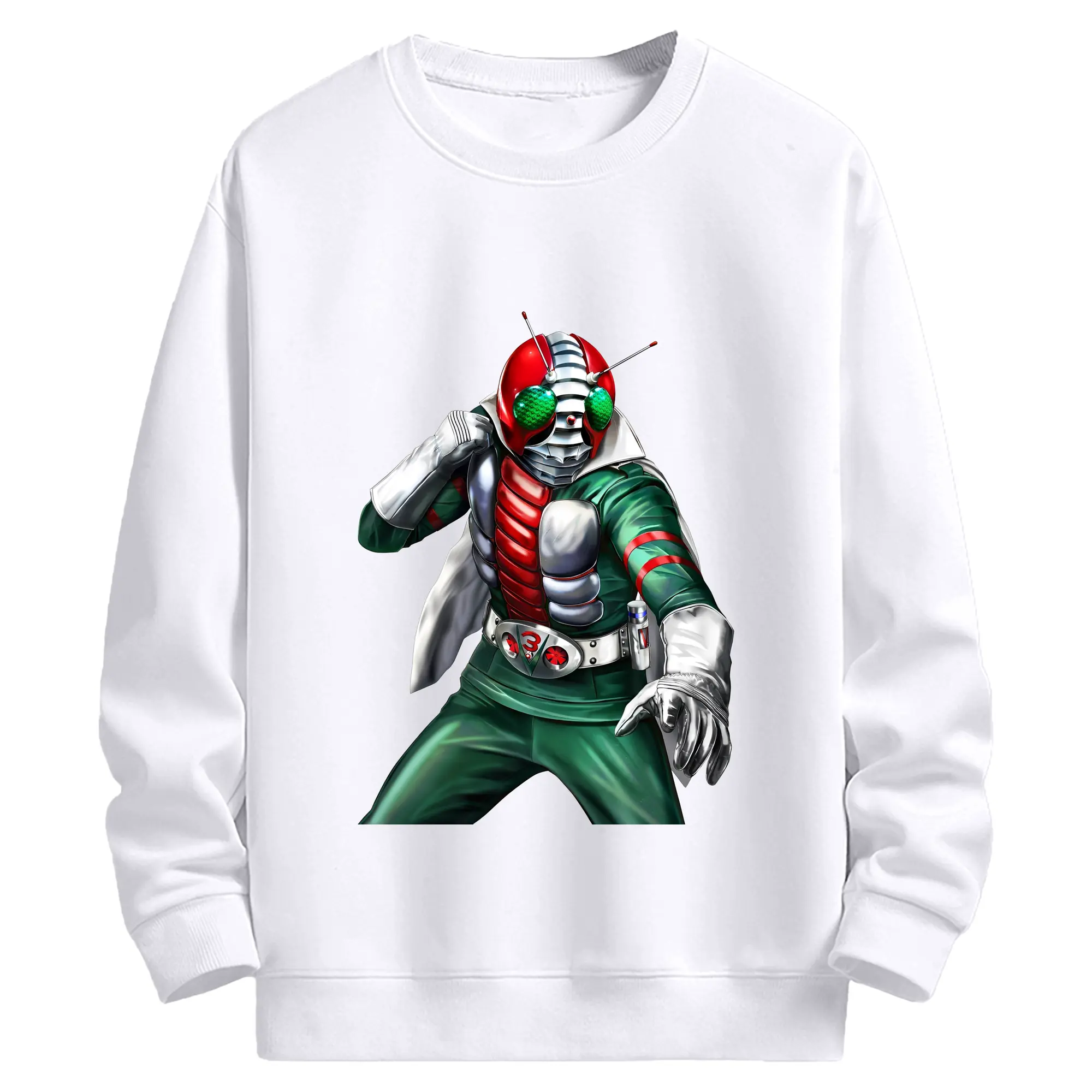 仮面ライダーV3 人気の必殺ポーズ - 高品質 クルーネック スウェット ・ コットン59％ ポリエステル41％ ・ ユニセックス 長袖 トレーナー ・ カジュアル デイリー スポーツ 散歩用