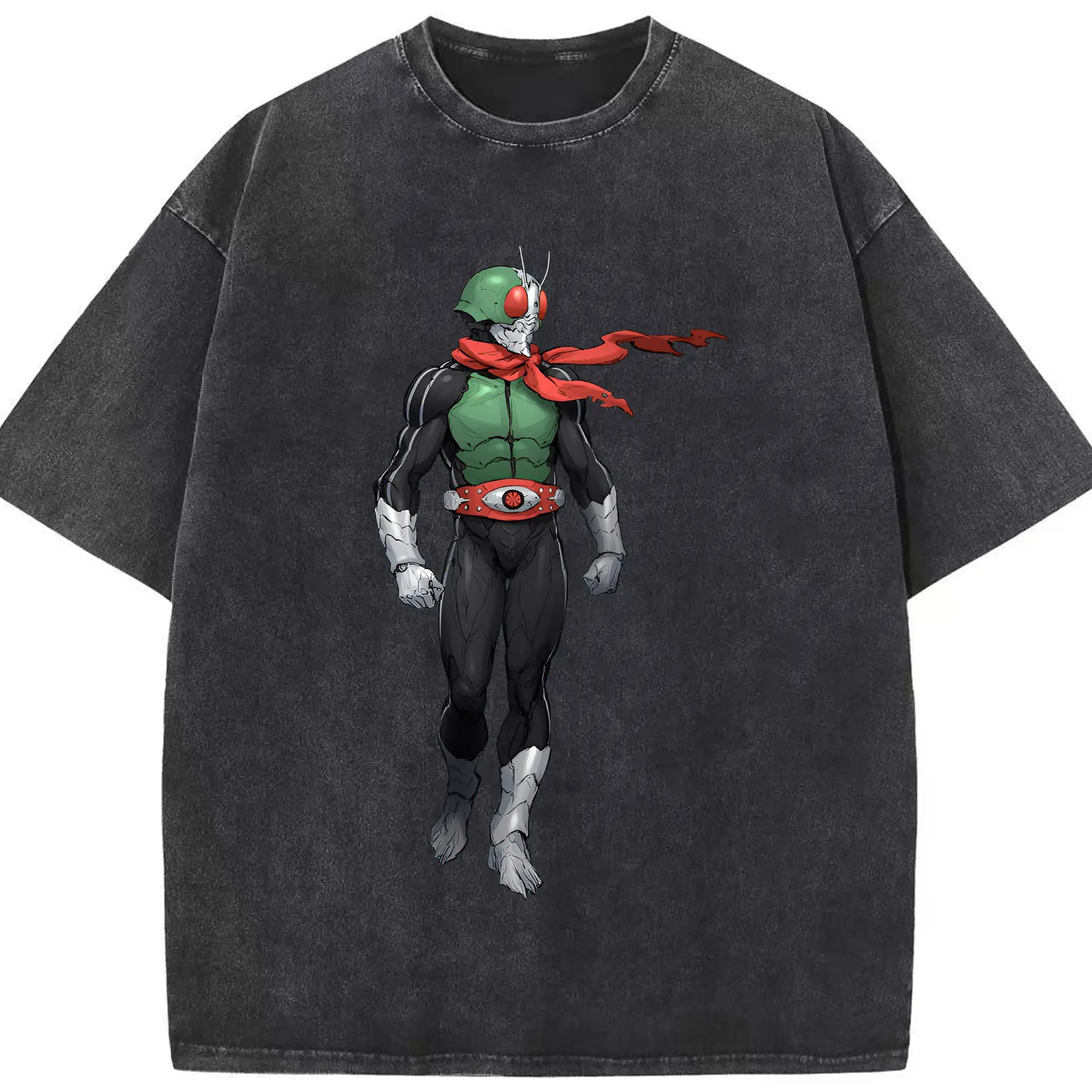 初代「仮面ライダー」／Kamen Rider 1 - 綿100％ ヴィンテージ風 半袖Tシャツ ・ フロントプリント ・ 柔らか肌触り ・ 通気性 快適 ・ スポーツ カジュアル 外出用