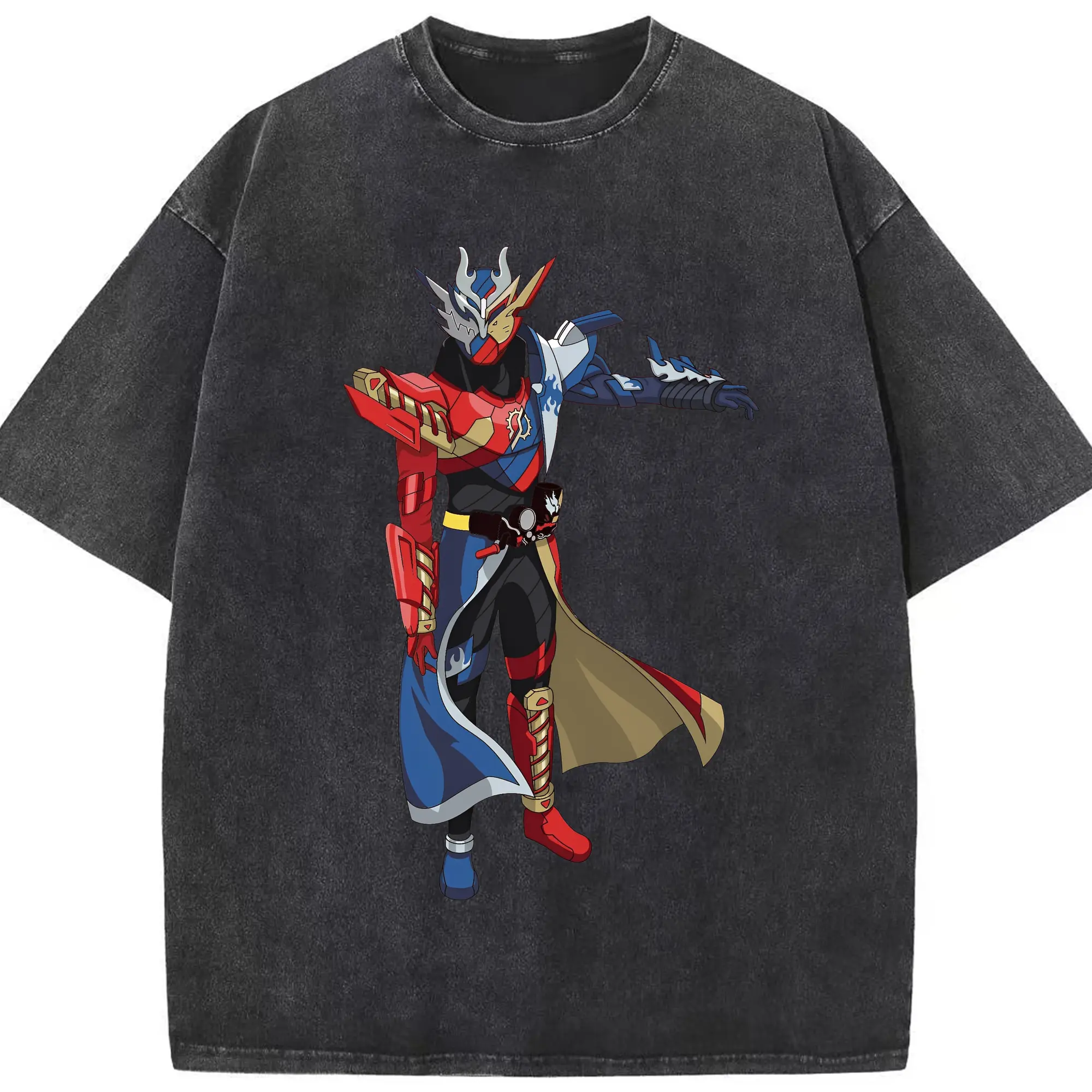 仮面ライダービルド必殺ポーズ - 綿100％ ヴィンテージ風 半袖Tシャツ ・ フロントプリント ・ 柔らか肌触り ・ 通気性 快適 ・ スポーツ カジュアル 外出用