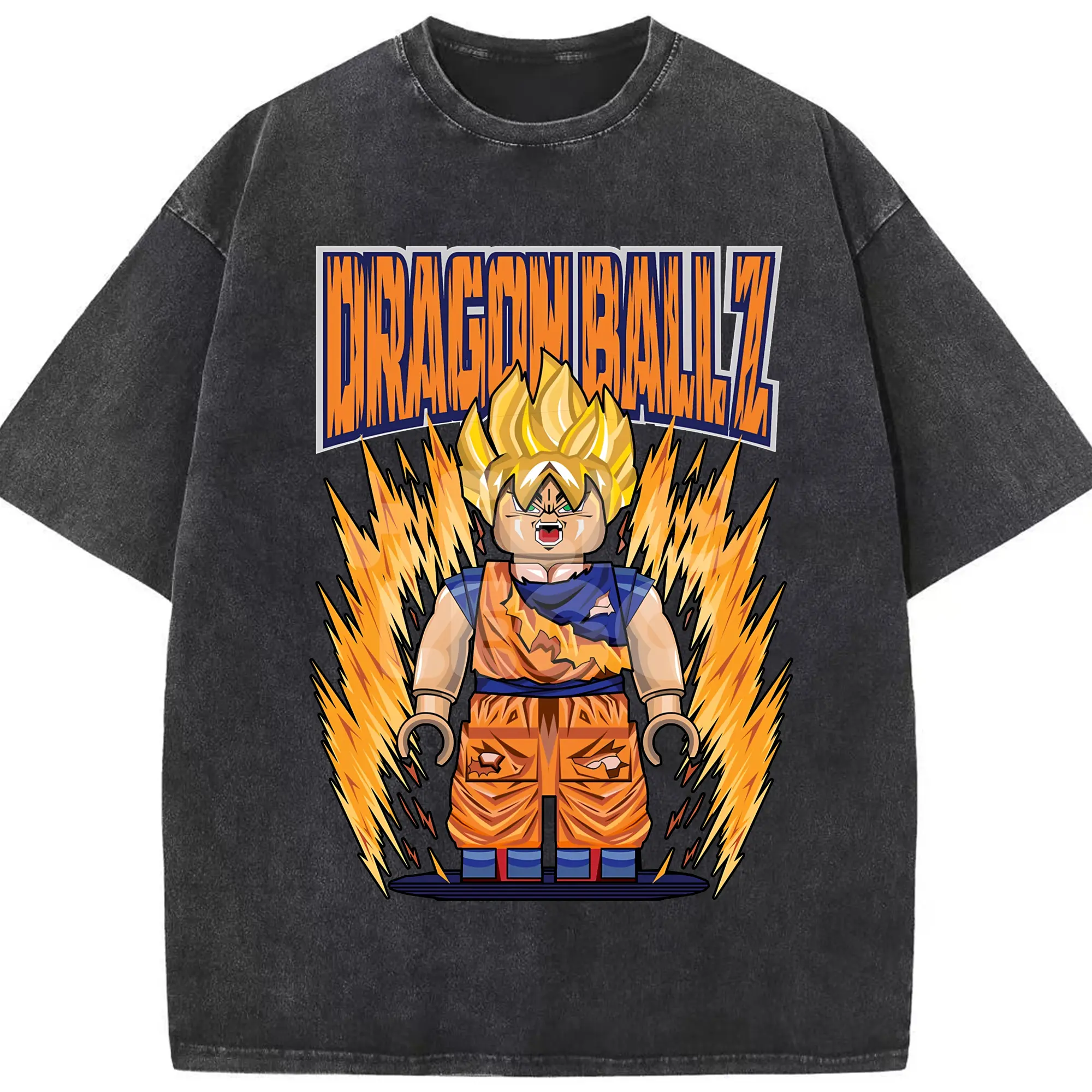 レゴ × ドラゴンボール 悟空 限定 - 綿100％ ヴィンテージ風 半袖Tシャツ ・ フロントプリント ・ 柔らか肌触り ・ 通気性 快適 ・ スポーツ カジュアル 外出用