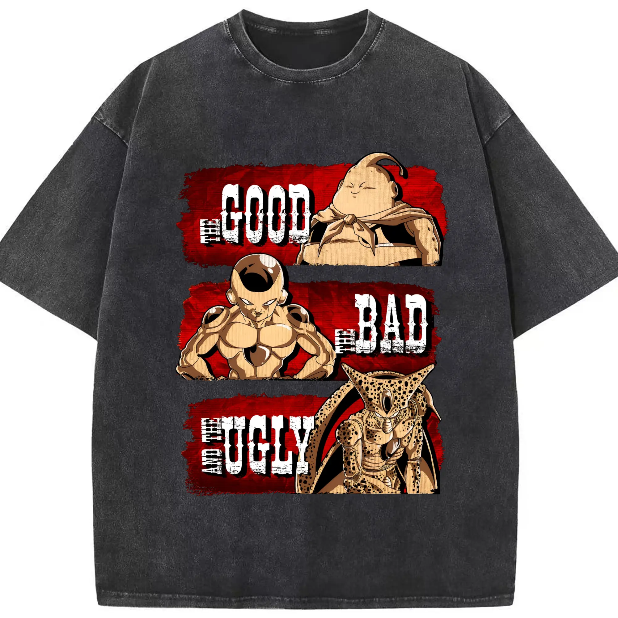 ドラゴンボール魔人ブウフリーザセル - 綿100％ ヴィンテージ風 半袖Tシャツ ・ フロントプリント ・ 柔らか肌触り ・ 通気性 快適 ・ スポーツ カジュアル 外出用