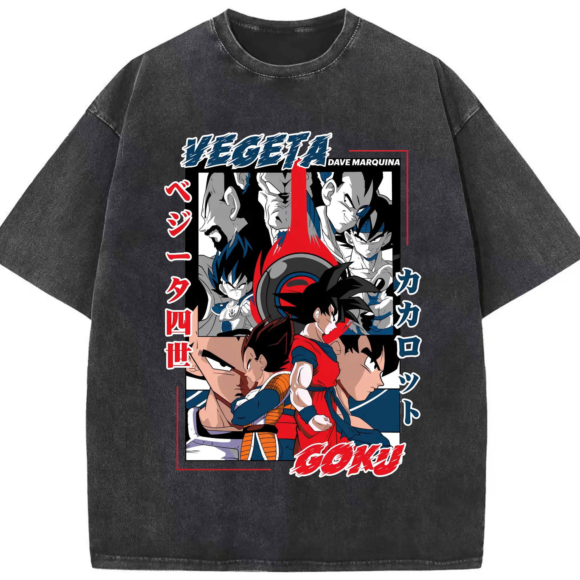 ドラゴンボールベジータ四世カカロツト - 綿100％ ヴィンテージ風 半袖Tシャツ ・ フロントプリント ・ 柔らか肌触り ・ 通気性 快適 ・ スポーツ カジュアル 外出用
