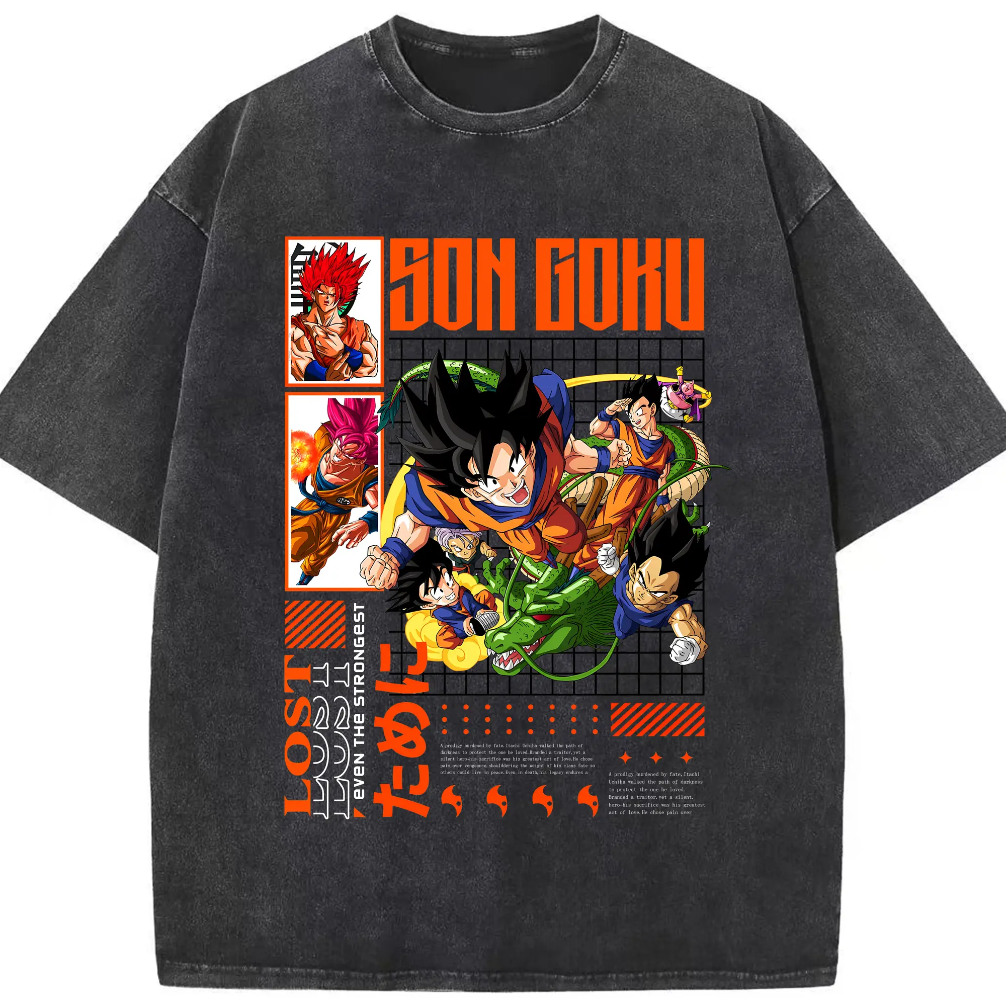 鳥山明 ドラゴンボール 戦士リーダー悟空 限定 - 綿100％ ヴィンテージ風 半袖Tシャツ ・ フロントプリント ・ 柔らか肌触り ・ 通気性 快適 ・ スポーツ カジュアル 外出用