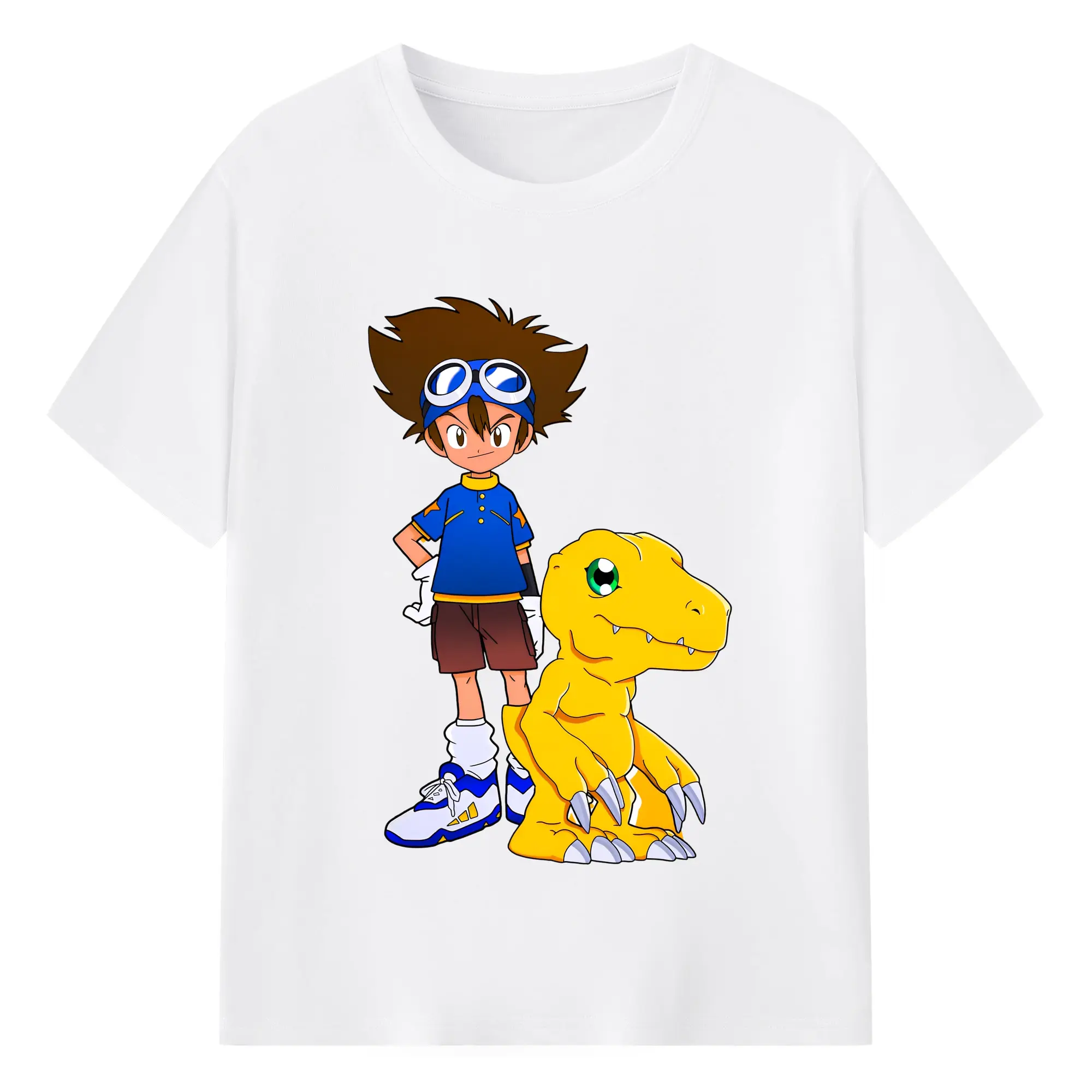 新作アグモン八神 太一 - 綿100％ 半袖Tシャツ ・ フロントプリント ・ 快適 通気性 ・ 日常使い 散歩 スポーツ用
