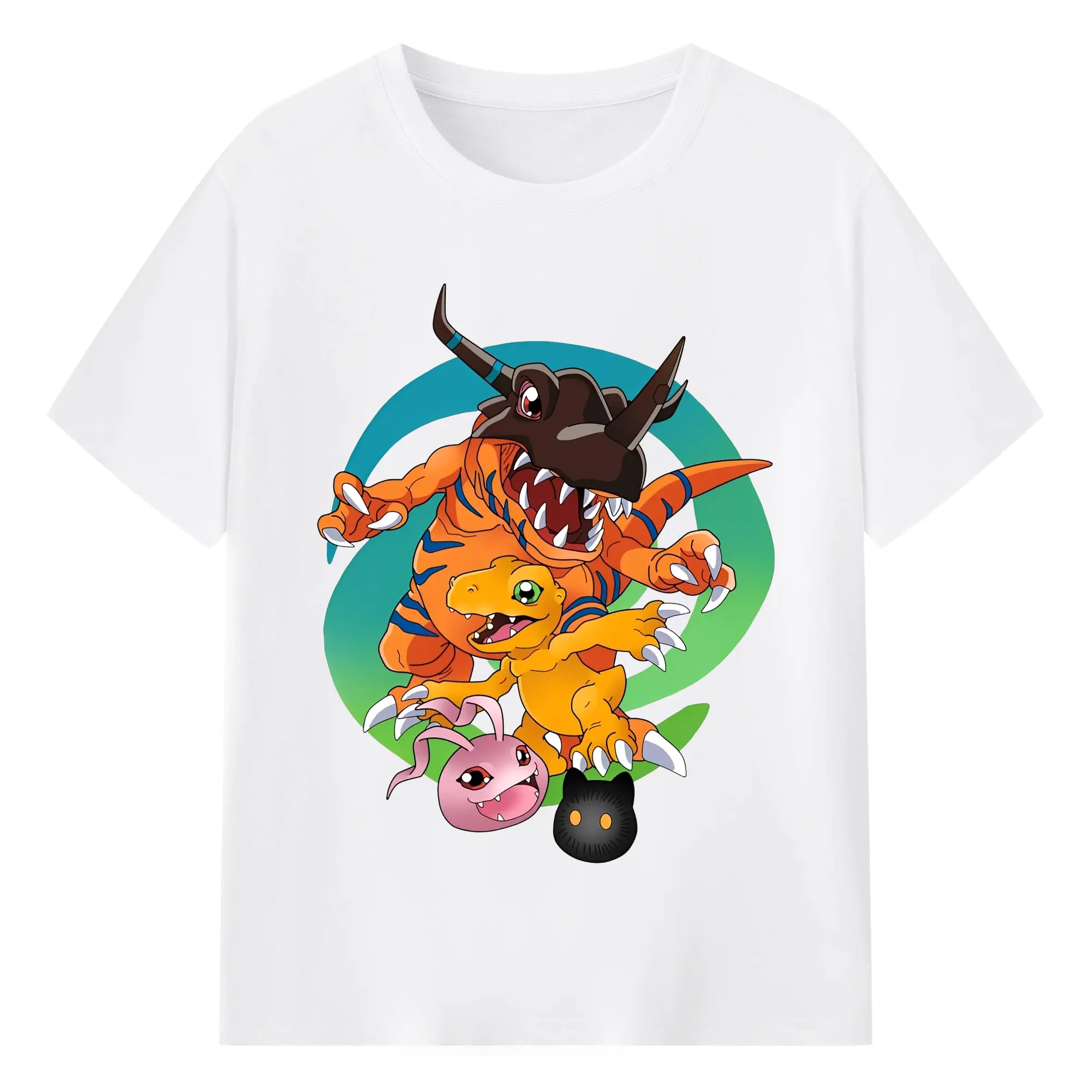 人気アグモングレイモンコロモン - 綿100％ 半袖Tシャツ ・ フロントプリント ・ 快適 通気性 ・ 日常使い 散歩 スポーツ用