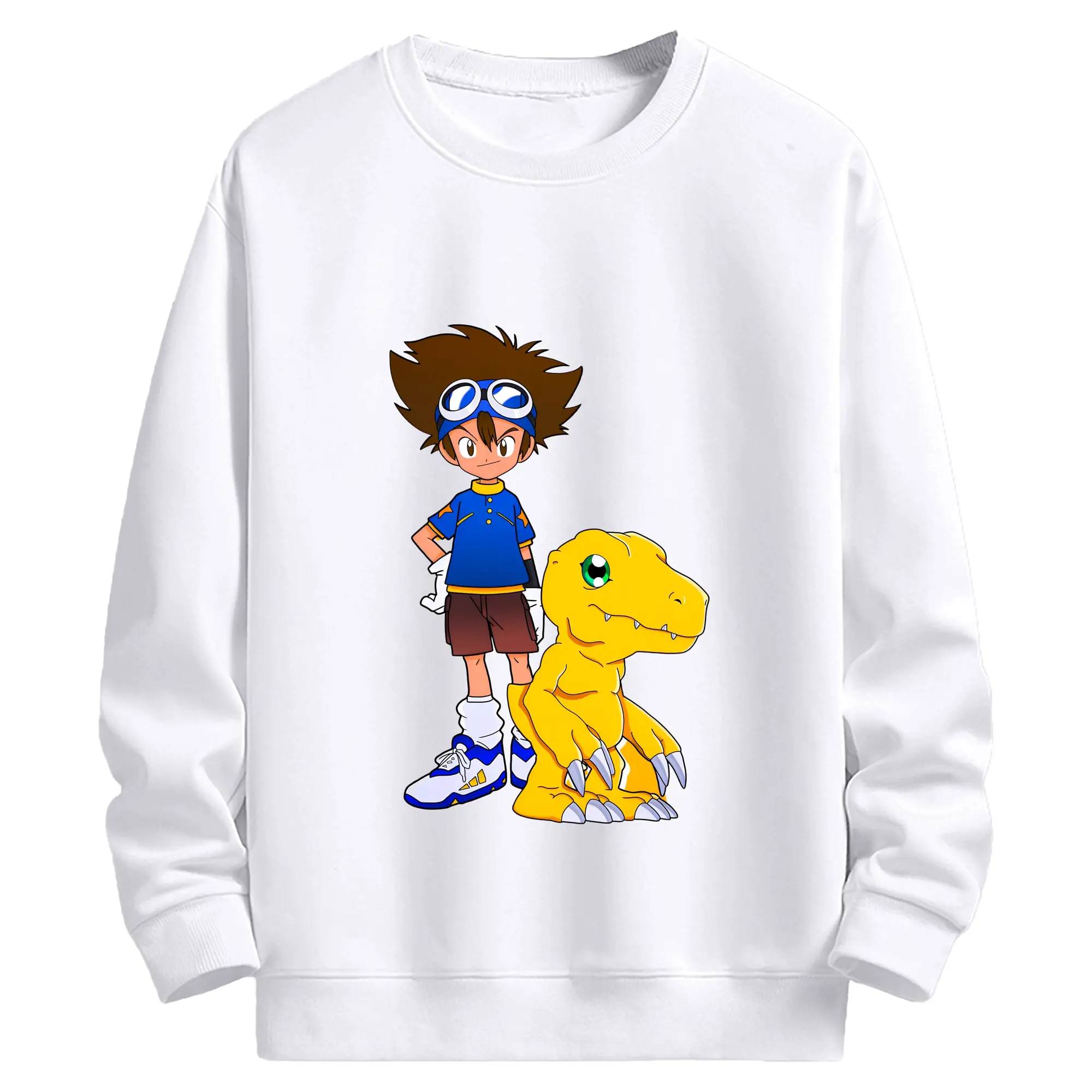 新作アグモン八神 太一 - 高品質 クルーネック スウェット ・ コットン59％ ポリエステル41％ ・ ユニセックス 長袖 トレーナー ・ カジュアル デイリー スポーツ 散歩用