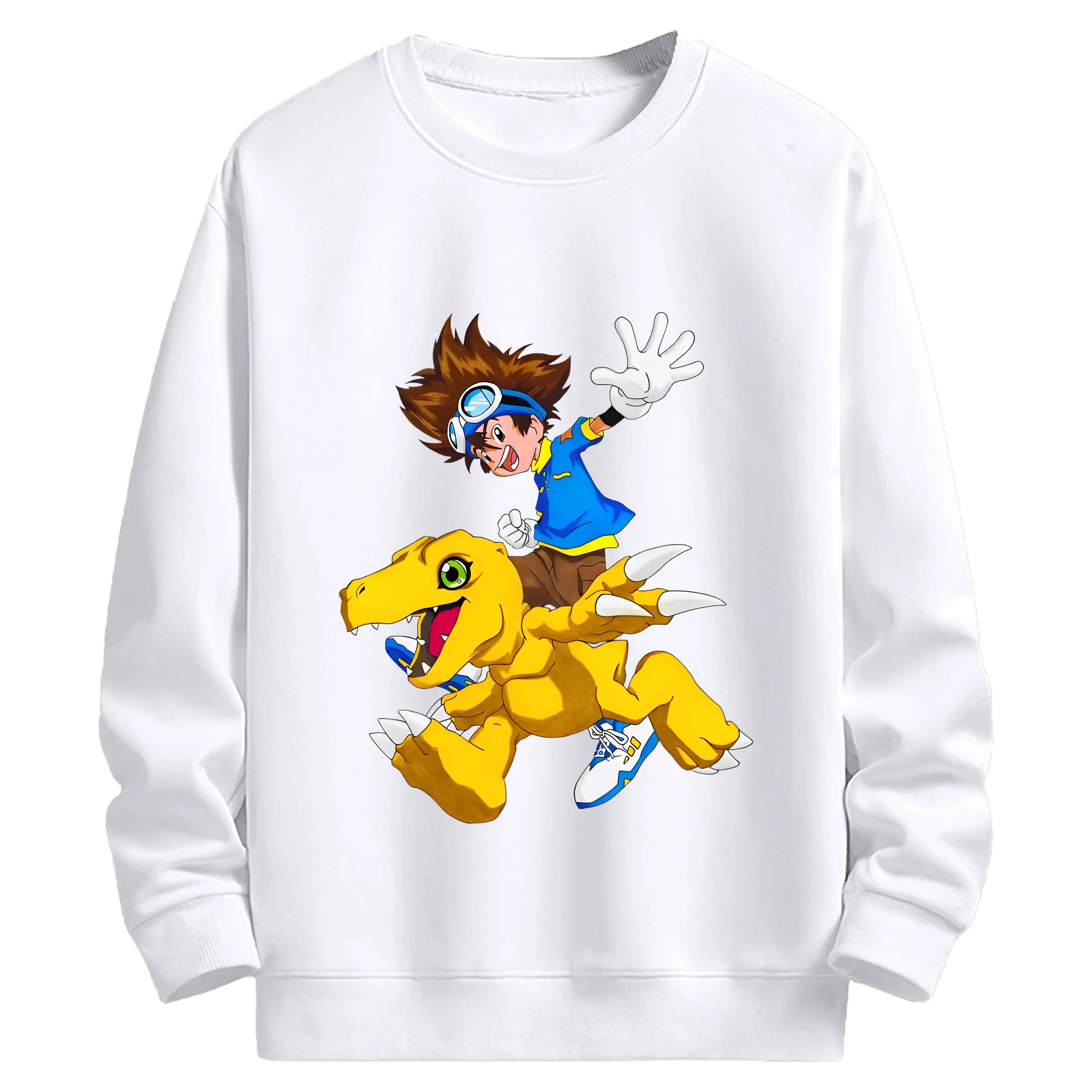 アグモン八神 太一限定 - 高品質 クルーネック スウェット ・ コットン59％ ポリエステル41％ ・ ユニセックス 長袖 トレーナー ・ カジュアル デイリー スポーツ 散歩用