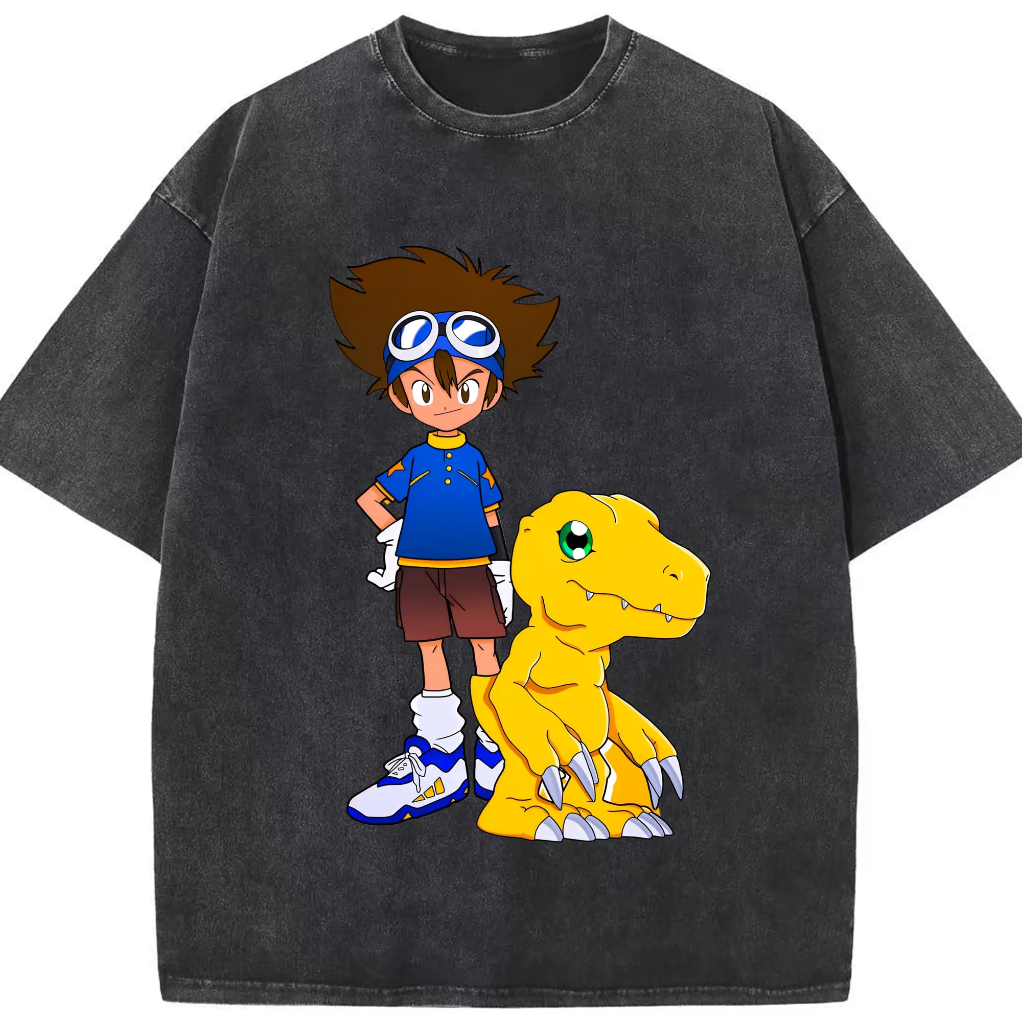 新作アグモン八神 太一 - 綿100％ ヴィンテージ風 半袖Tシャツ ・ フロントプリント ・ 柔らか肌触り ・ 通気性 快適 ・ スポーツ カジュアル 外出用