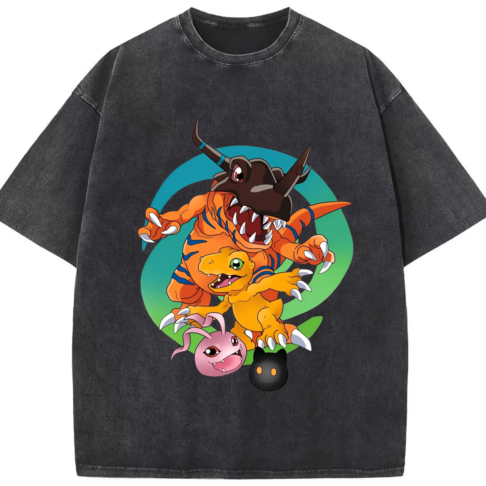 人気アグモングレイモンコロモン - 綿100％ ヴィンテージ風 半袖Tシャツ ・ フロントプリント ・ 柔らか肌触り ・ 通気性 快適 ・ スポーツ カジュアル 外出用