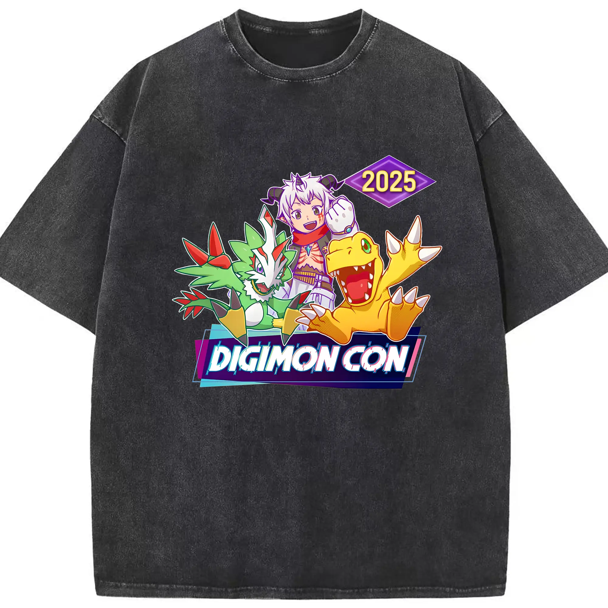 2025デジモンアグモン＆仲間たち 大人気 - 綿100％ ヴィンテージ風 半袖Tシャツ ・ フロントプリント ・ 柔らか肌触り ・ 通気性 快適 ・ スポーツ カジュアル 外出用