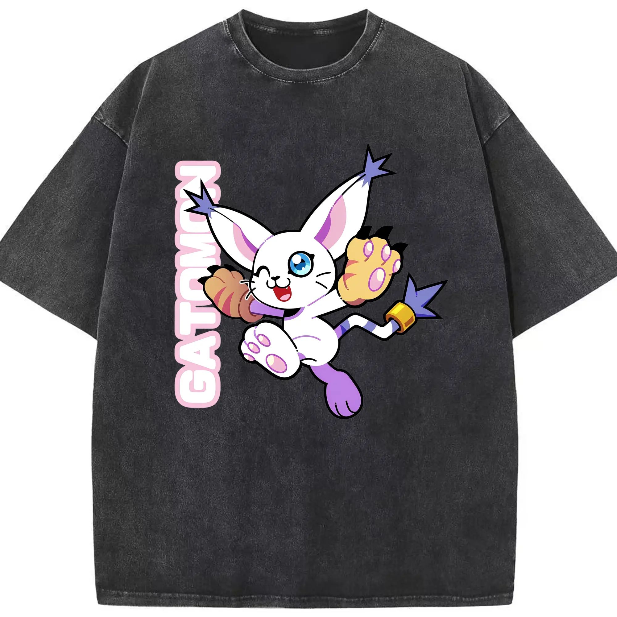 デジモンアドベンチャーテイルモン - 綿100％ ヴィンテージ風 半袖Tシャツ ・ フロントプリント ・ 柔らか肌触り ・ 通気性 快適 ・ スポーツ カジュアル 外出用