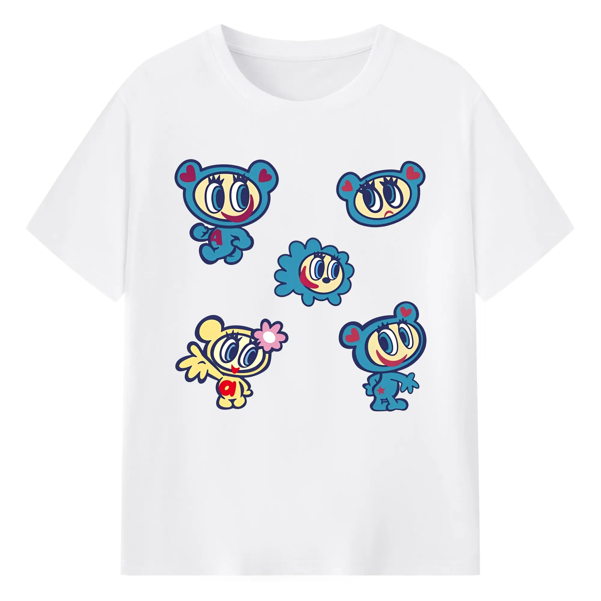 【エンジェルブルー】ナカムラくん&ハナちやん - 綿100％ 半袖Tシャツ ・ フロントプリント ・ 快適 通気性 ・ 日常使い 散歩 スポーツ用
