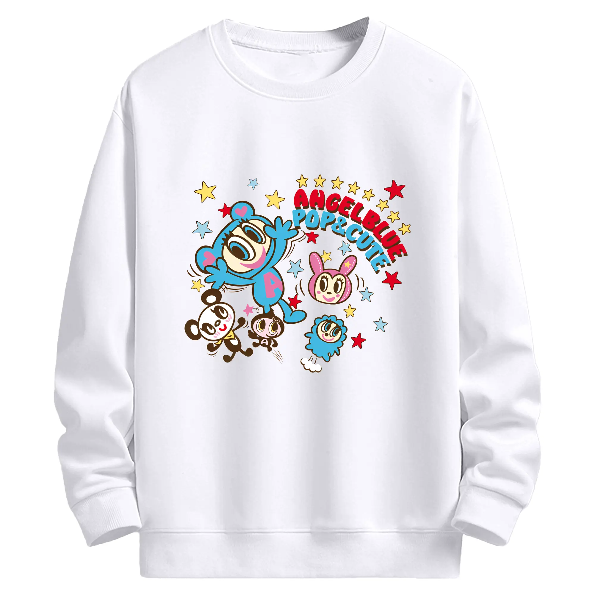 POP&CUTEで元気いっぱいなエンジェルブルーキャラクターT - 高品質 クルーネック スウェット ・ コットン59％ ポリエステル41％ ・ ユニセックス 長袖 トレーナー ・ カジュアル デイリー スポーツ 散歩用