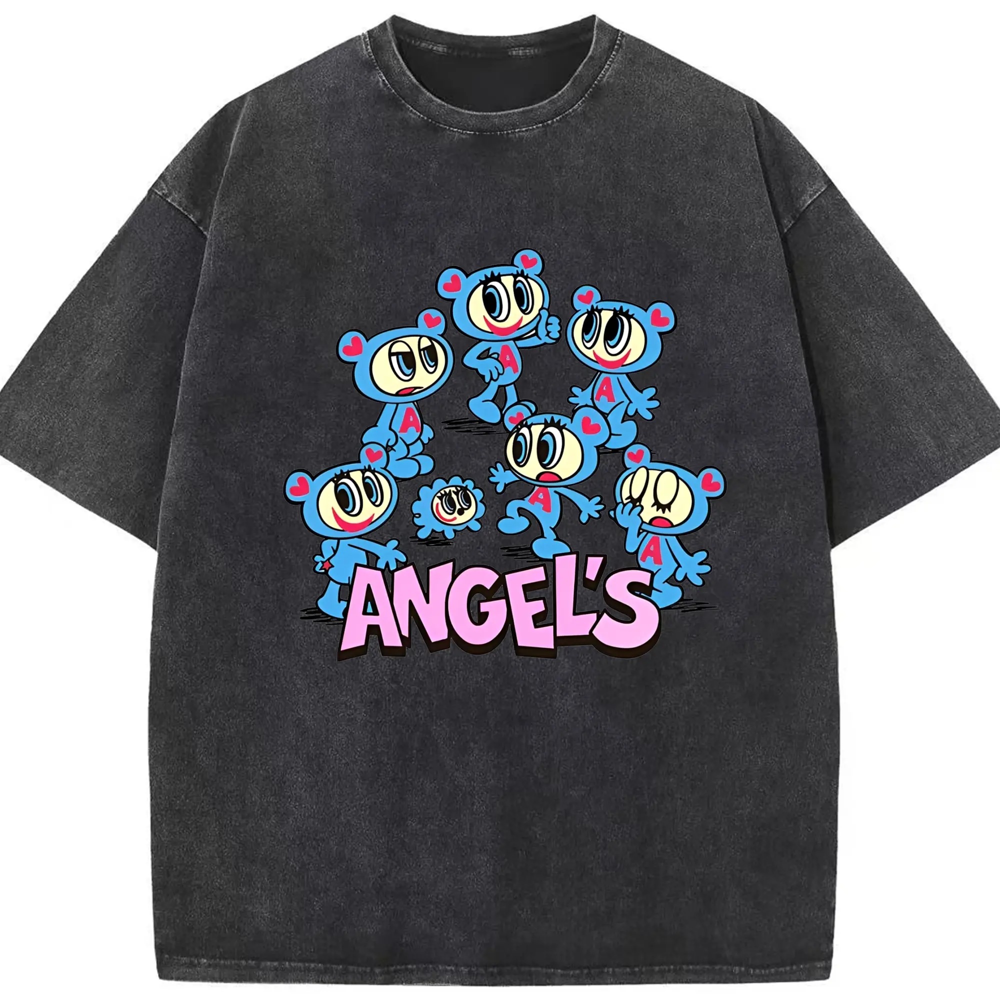 【限定】エンジェルブルーナカムラ君 - 綿100％ ヴィンテージ風 半袖Tシャツ ・ フロントプリント ・ 柔らか肌触り ・ 通気性 快適 ・ スポーツ カジュアル 外出用