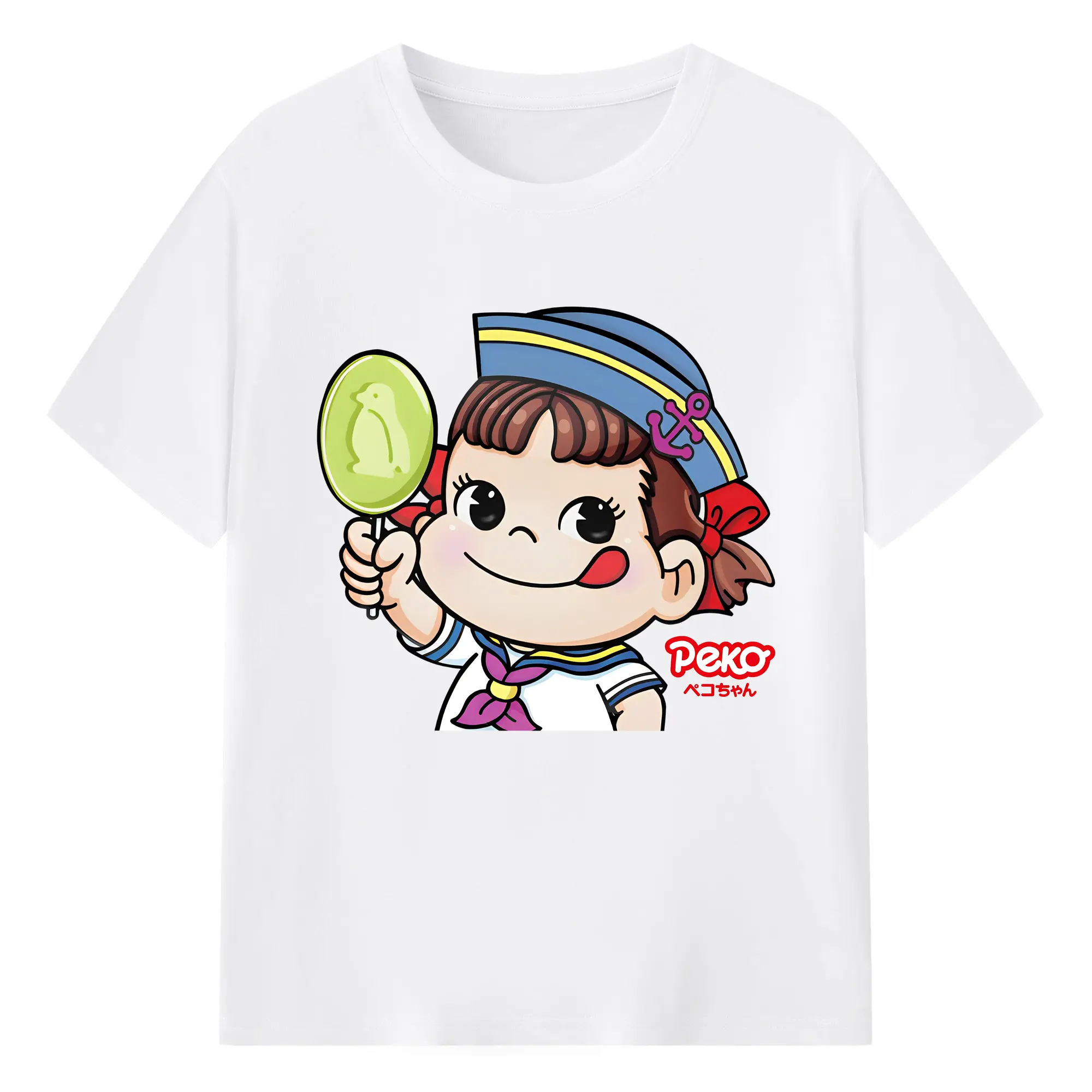 ペコちゃん「ハッピー」大人気爆発 - 綿100％ 半袖Tシャツ ・ フロントプリント ・ 快適 通気性 ・ 日常使い 散歩 スポーツ用