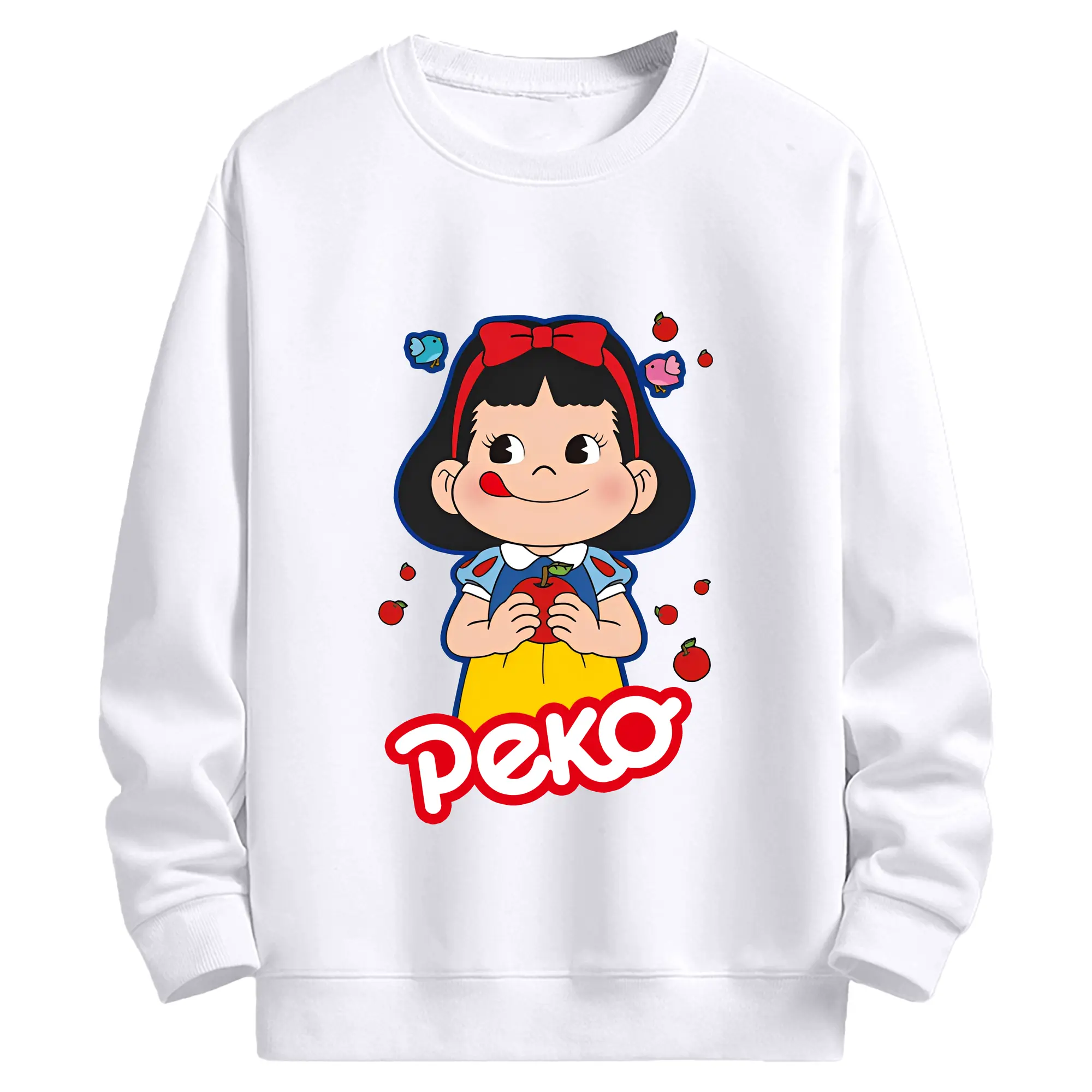 不二家ペコちゃん×白雪姫 スペシャルコラボグッズ - 高品質 クルーネック スウェット ・ コットン59％ ポリエステル41％ ・ ユニセックス 長袖 トレーナー ・ カジュアル デイリー スポーツ 散歩用