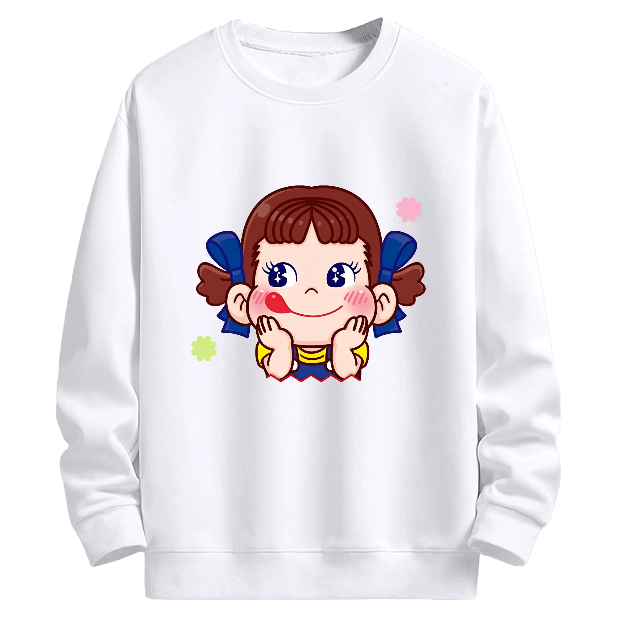 不二家ペコちゃん ドリーミングフェイス - 高品質 クルーネック スウェット ・ コットン59％ ポリエステル41％ ・ ユニセックス 長袖 トレーナー ・ カジュアル デイリー スポーツ 散歩用