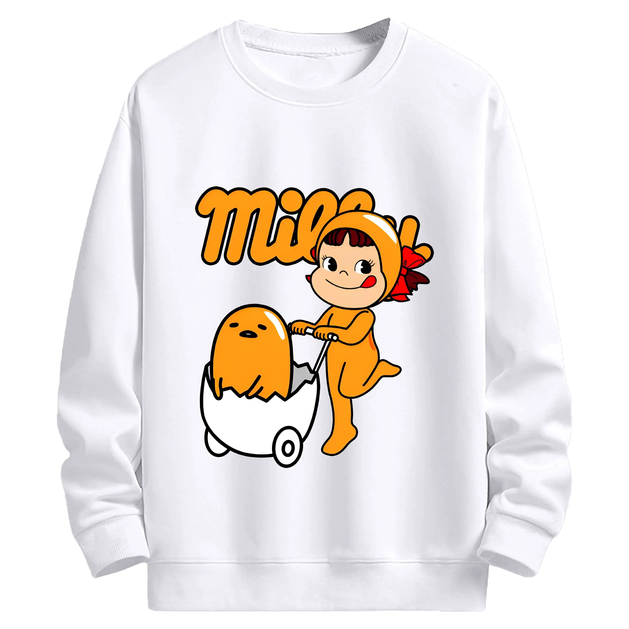 2025新作ペコちゃん&ぐでたま - 高品質 クルーネック スウェット ・ コットン59％ ポリエステル41％ ・ ユニセックス 長袖 トレーナー ・ カジュアル デイリー スポーツ 散歩用