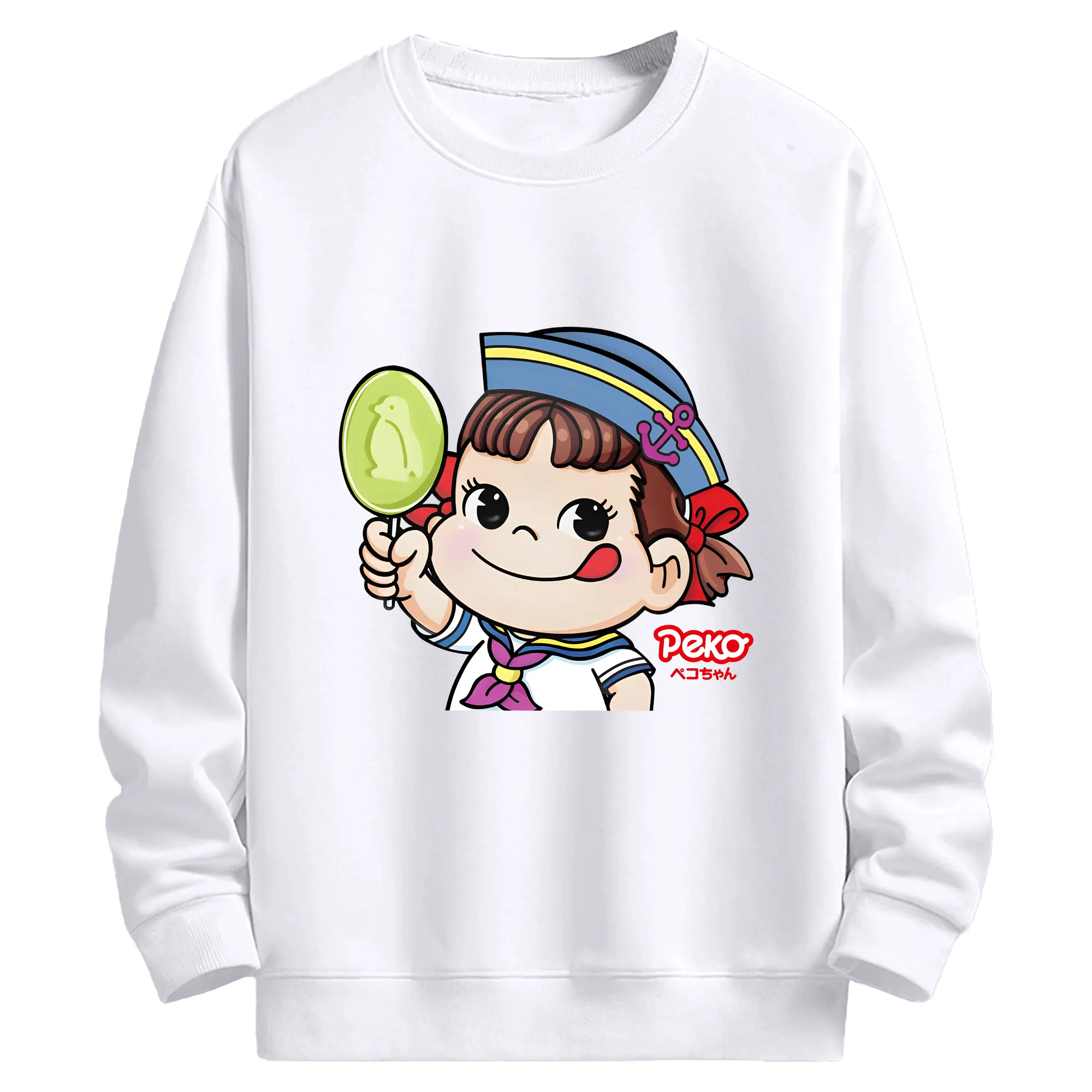 ペコちゃん「ハッピー」大人気爆発 - 高品質 クルーネック スウェット ・ コットン59％ ポリエステル41％ ・ ユニセックス 長袖 トレーナー ・ カジュアル デイリー スポーツ 散歩用
