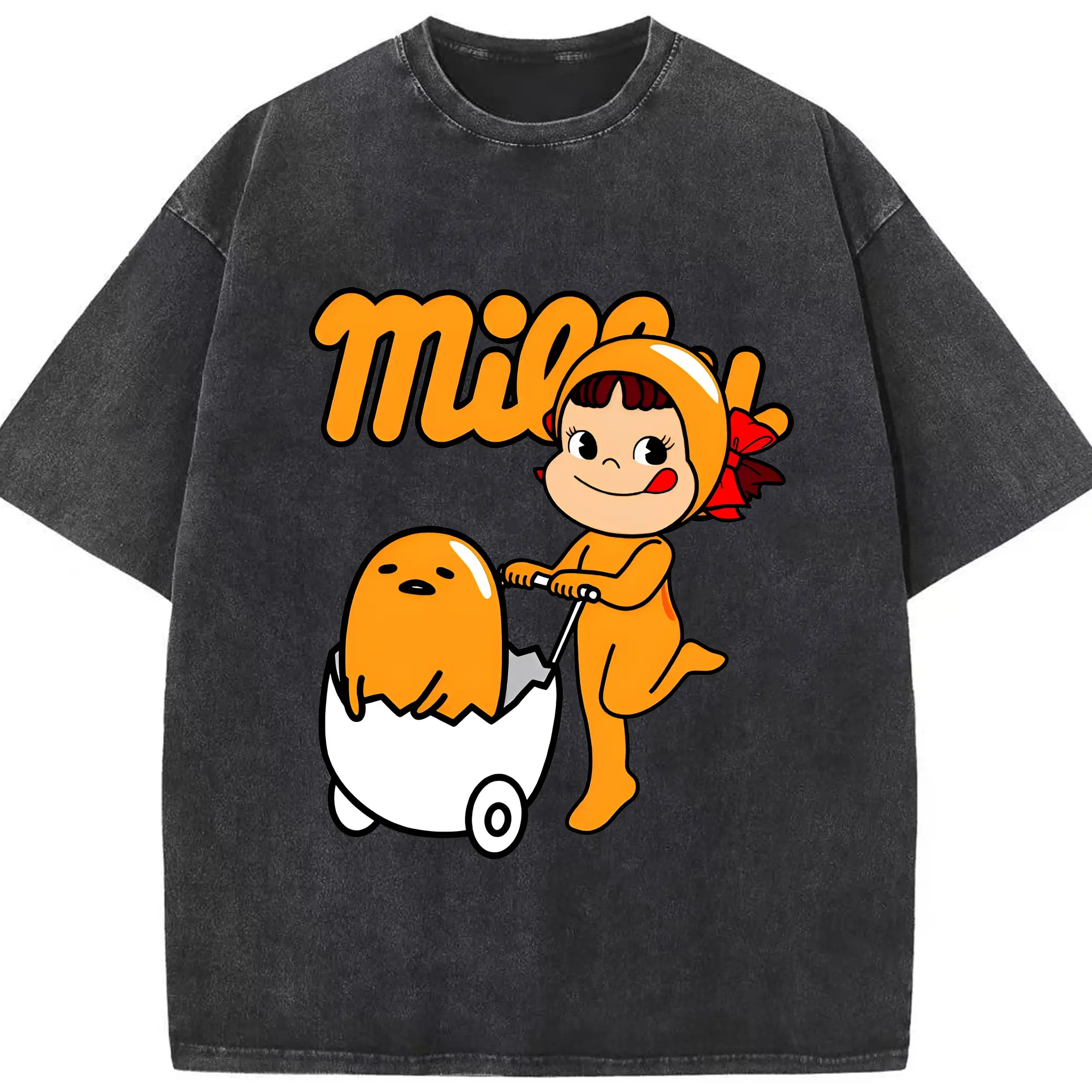 2025新作ペコちゃん&ぐでたま - 綿100％ ヴィンテージ風 半袖Tシャツ ・ フロントプリント ・ 柔らか肌触り ・ 通気性 快適 ・ スポーツ カジュアル 外出用