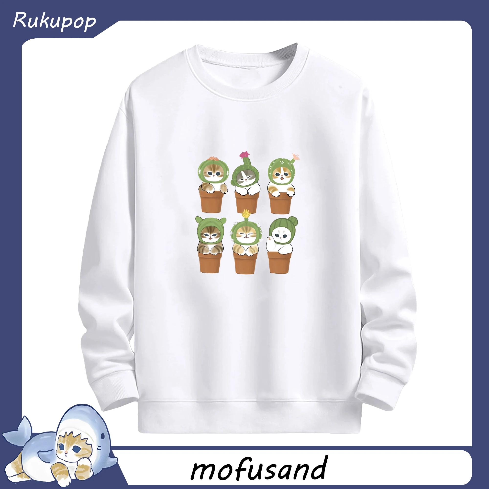 Mofusand ネコ×ドーナツ キャラクター 可愛いデザイン - 高品質 クルーネック スウェット ・ コットン59％ ポリエステル41％ ・ ユニセックス 長袖 トレーナー ・ カジュアル デイリー スポーツ 散歩用