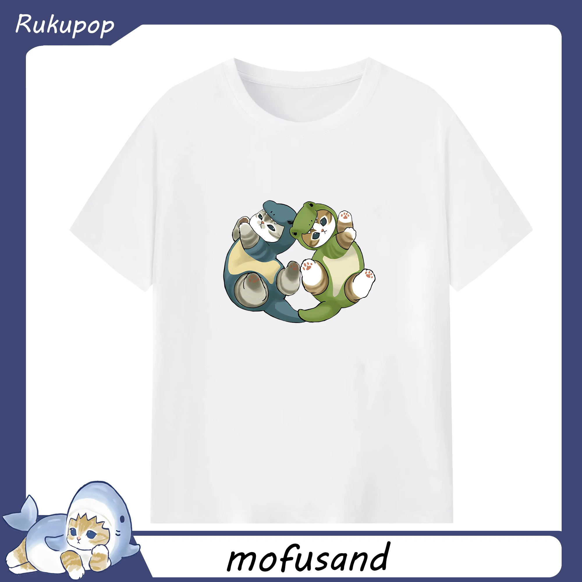 Mofusand 怪獣ネコモチーフ おもしろ＆キュート - 綿100％ 半袖Tシャツ ・ フロントプリント ・ 快適 通気性 ・ 日常使い 散歩 スポーツ用