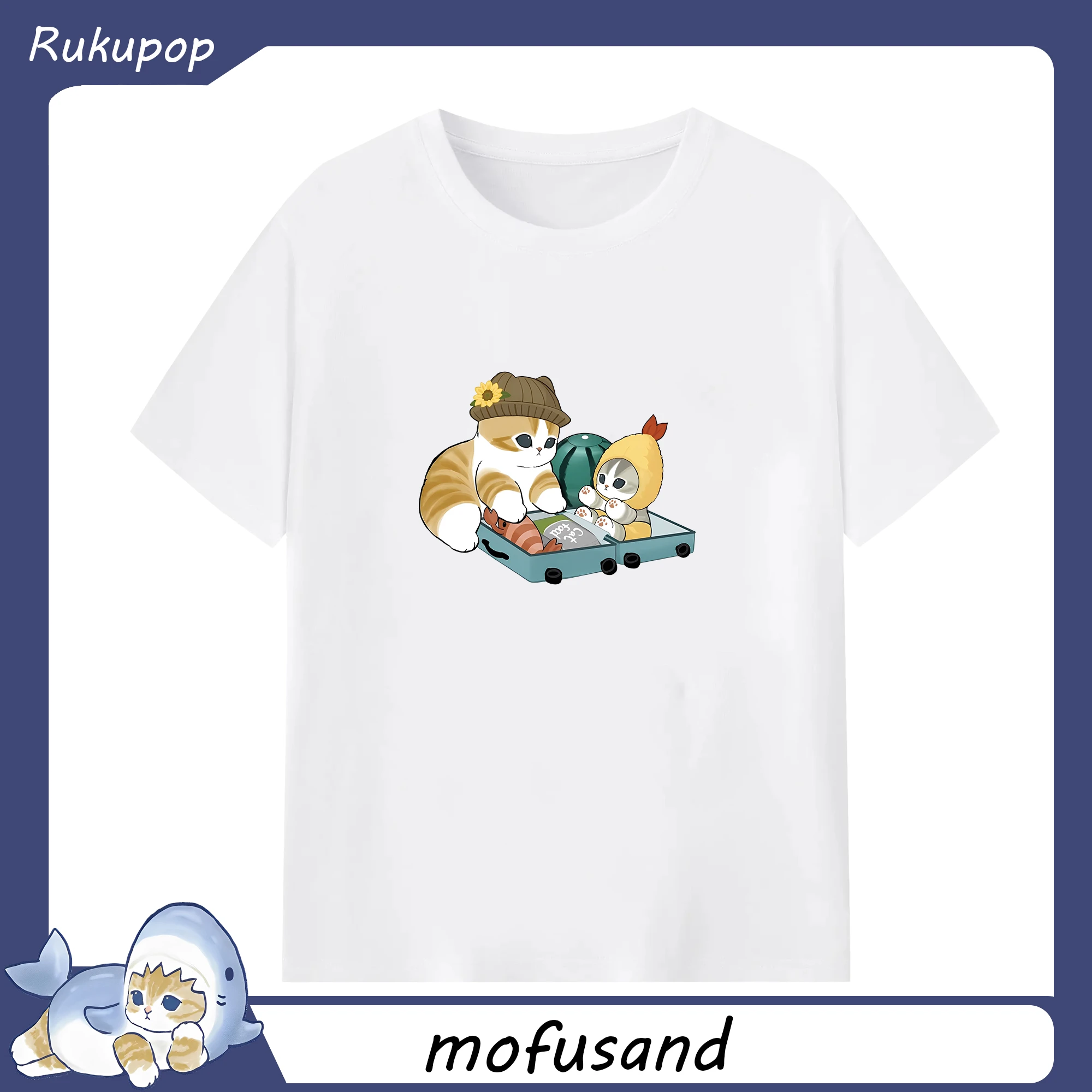 えびふらいに恋するにゃん - 綿100％ 半袖Tシャツ ・ フロントプリント ・ 快適 通気性 ・ 日常使い 散歩 スポーツ用