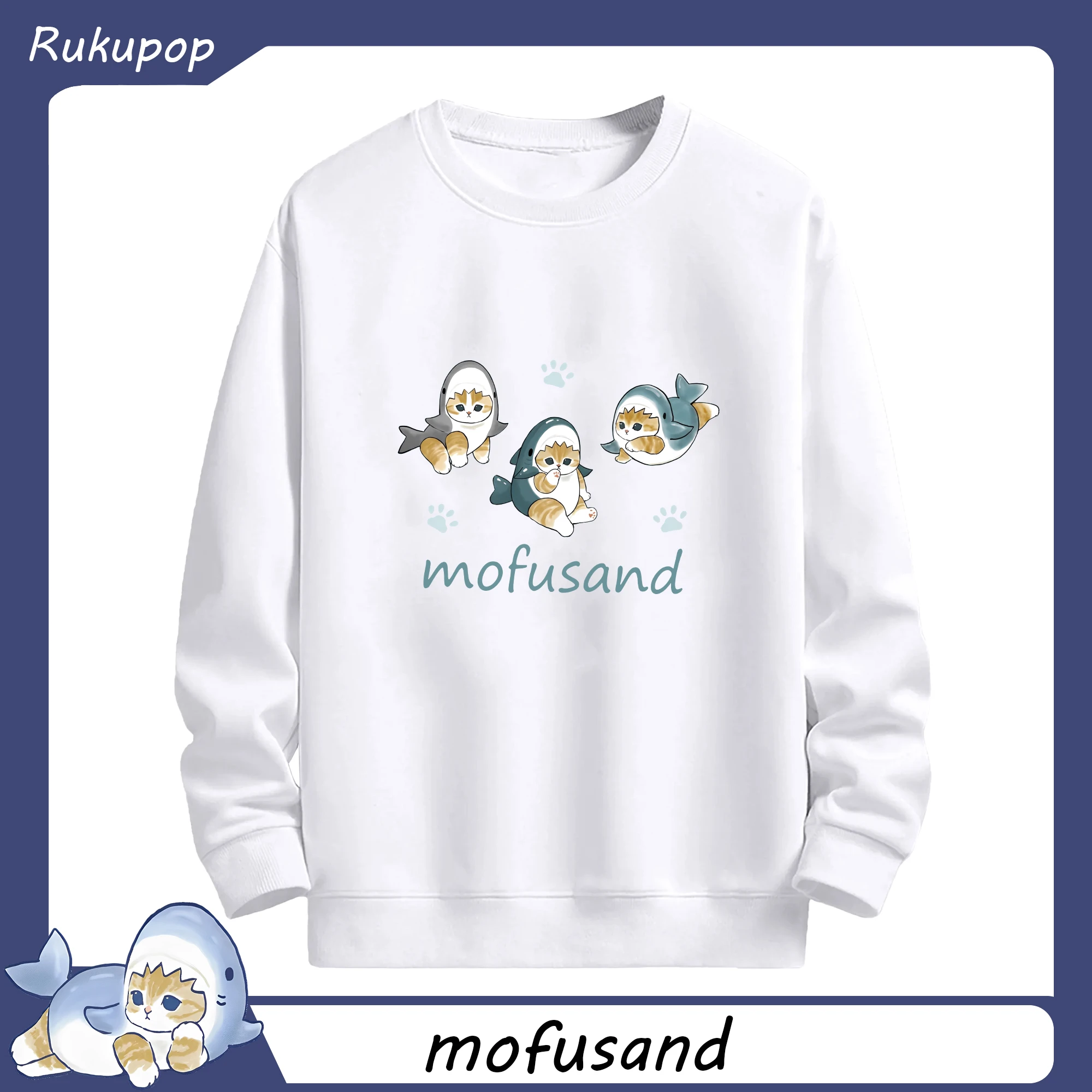 Mofusand人気のサメ図鑑 - 高品質 クルーネック スウェット ・ コットン59％ ポリエステル41％ ・ ユニセックス 長袖 トレーナー ・ カジュアル デイリー スポーツ 散歩用