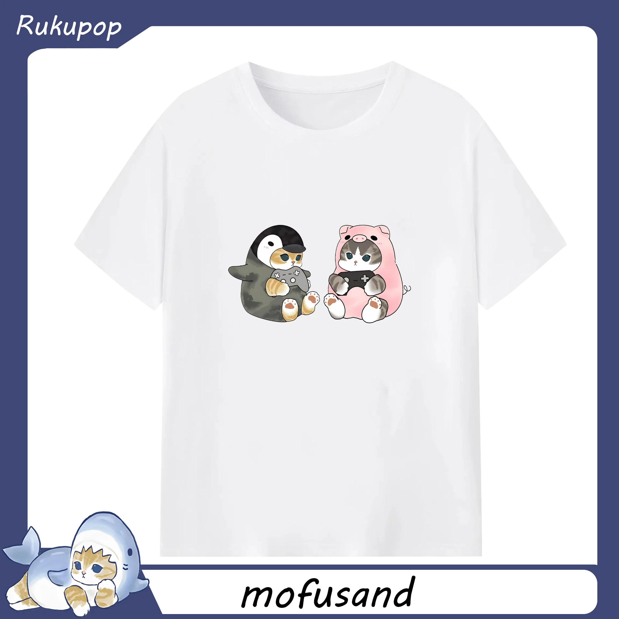 Mofusand ペンギンブタ着ぐるみ 可愛いデザイン - 綿100％ 半袖Tシャツ ・ フロントプリント ・ 快適 通気性 ・ 日常使い 散歩 スポーツ用
