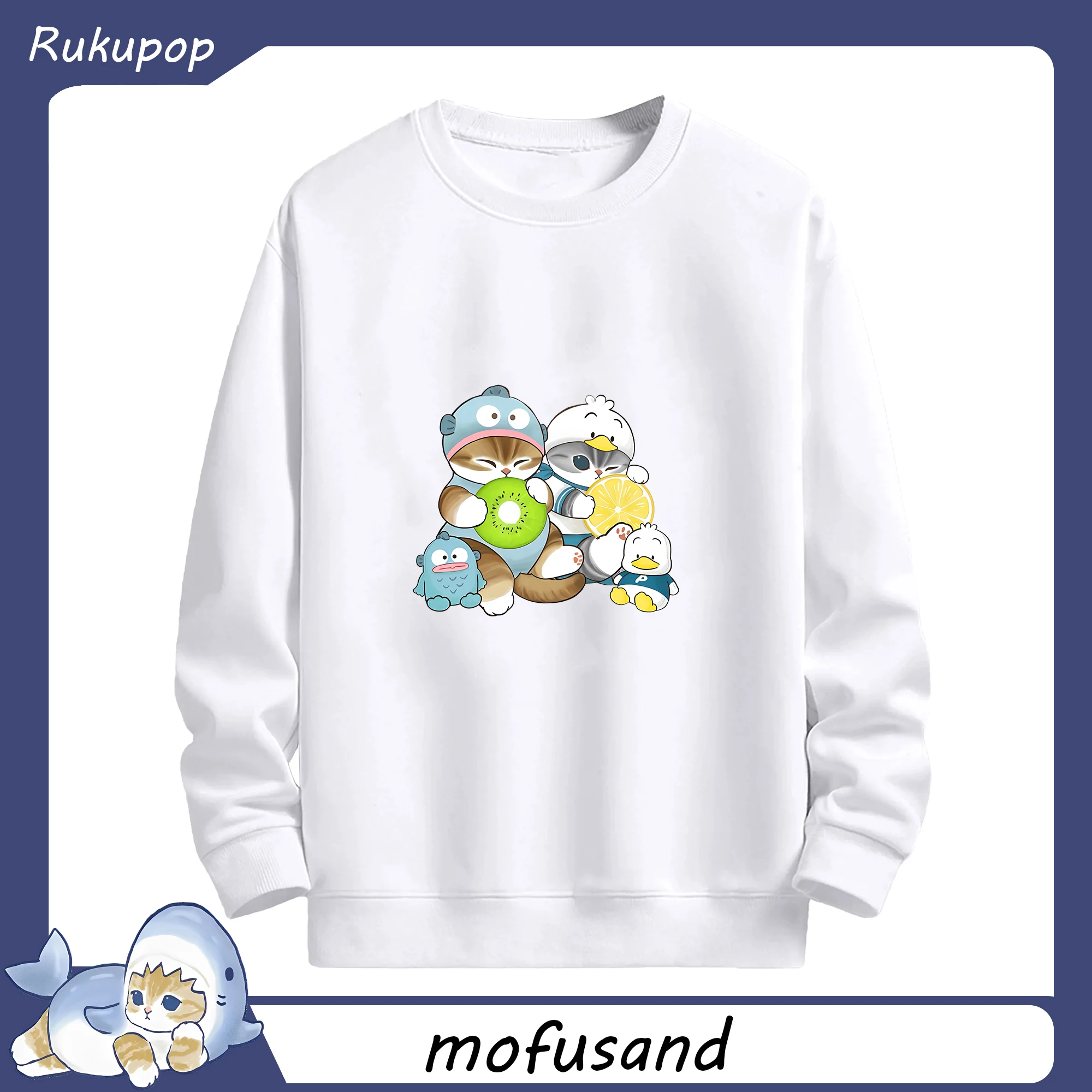 2025新作mofusand&サンリオ - 高品質 クルーネック スウェット ・ コットン59％ ポリエステル41％ ・ ユニセックス 長袖 トレーナー ・ カジュアル デイリー スポーツ 散歩用