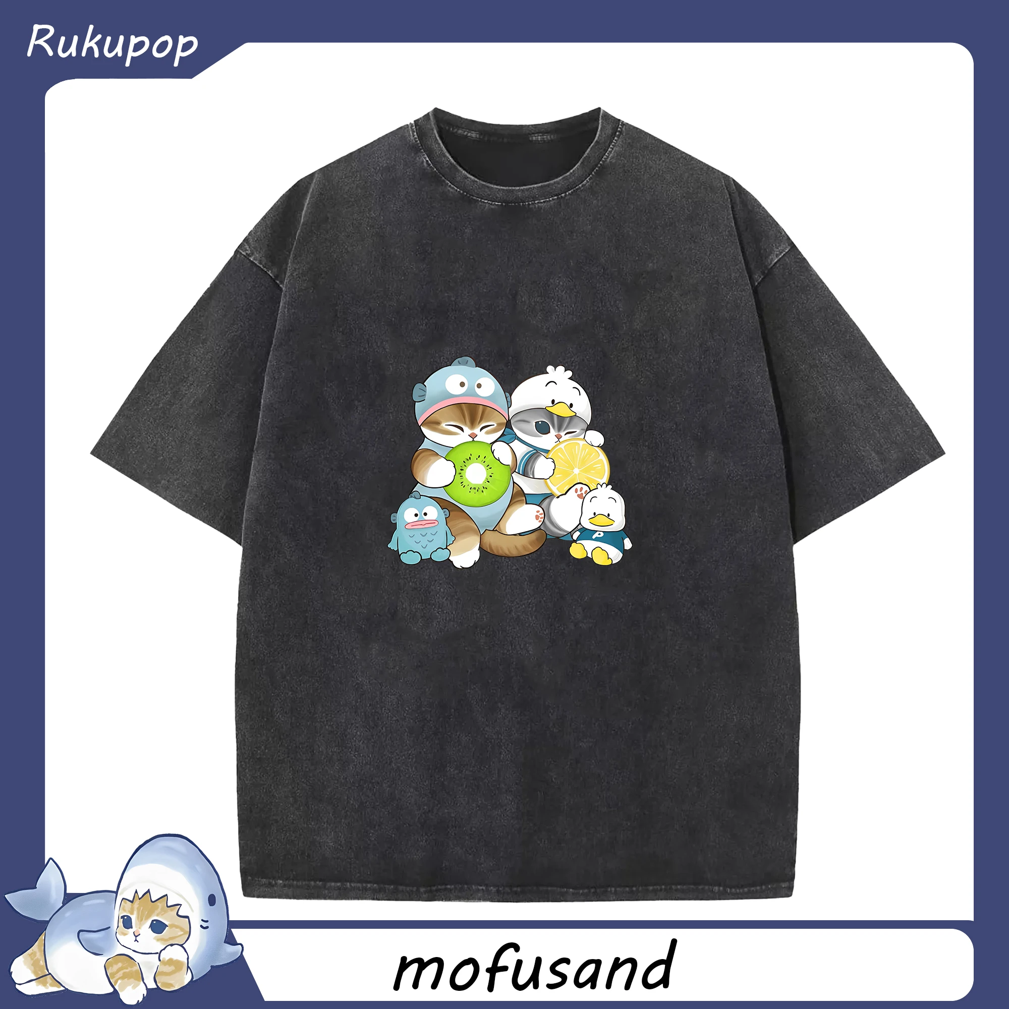 2025新作mofusand&サンリオ - 綿100％ ヴィンテージ風 半袖Tシャツ ・ フロントプリント ・ 柔らか肌触り ・ 通気性 快適 ・ スポーツ カジュアル 外出用