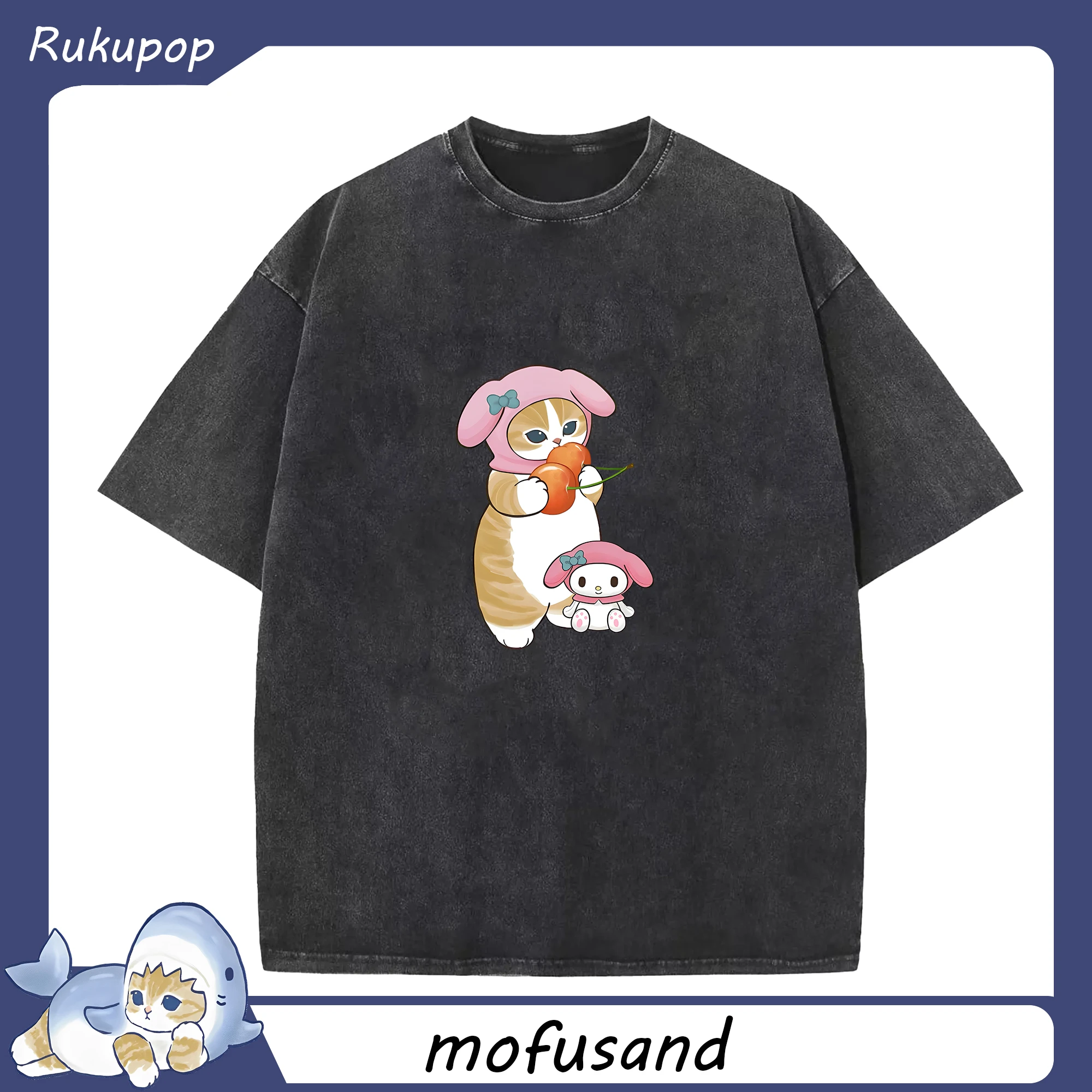 2025新作mofusand&マイメロディ - 綿100％ ヴィンテージ風 半袖Tシャツ ・ フロントプリント ・ 柔らか肌触り ・ 通気性 快適 ・ スポーツ カジュアル 外出用