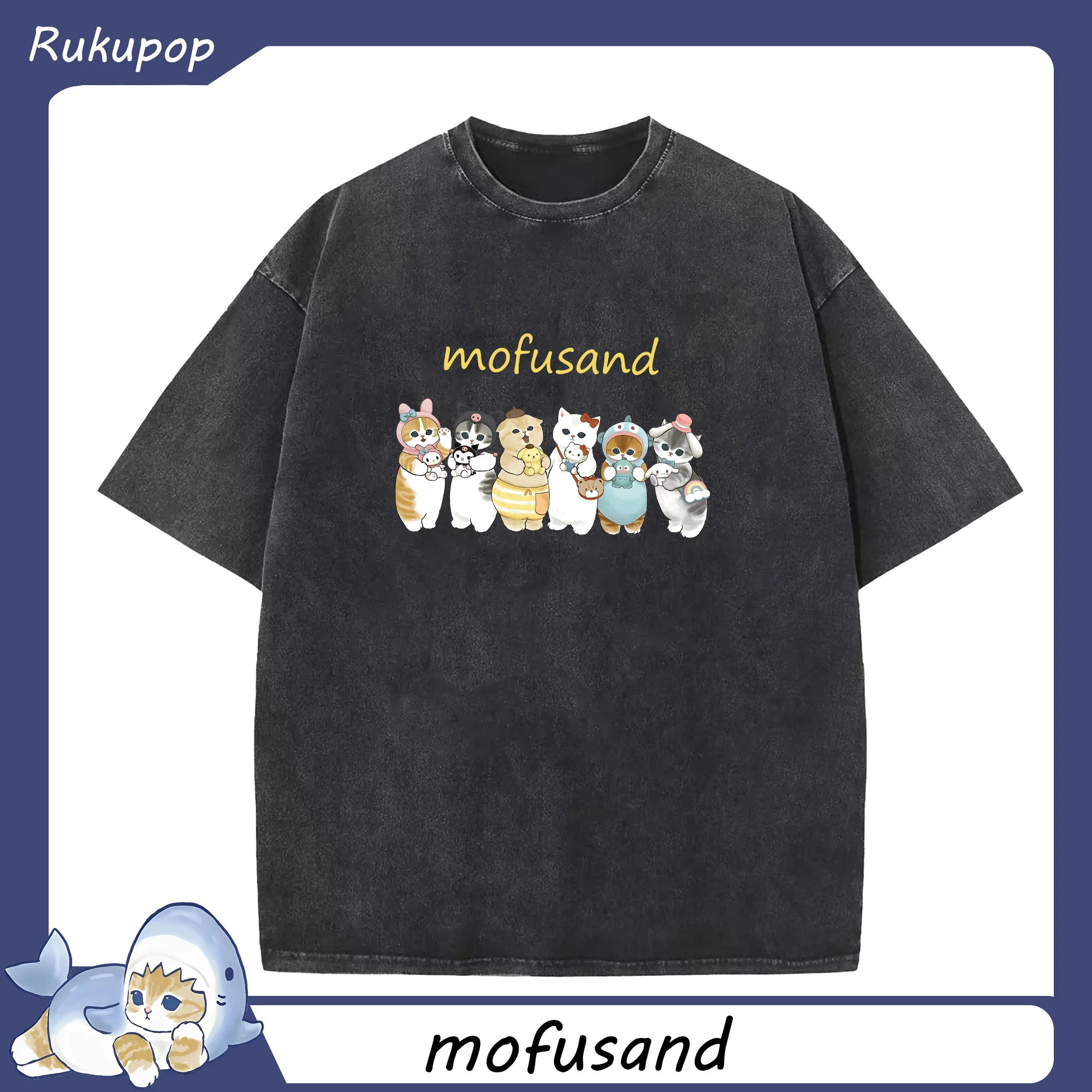 2025人気のmofusand&サンリオ - 綿100％ ヴィンテージ風 半袖Tシャツ ・ フロントプリント ・ 柔らか肌触り ・ 通気性 快適 ・ スポーツ カジュアル 外出用