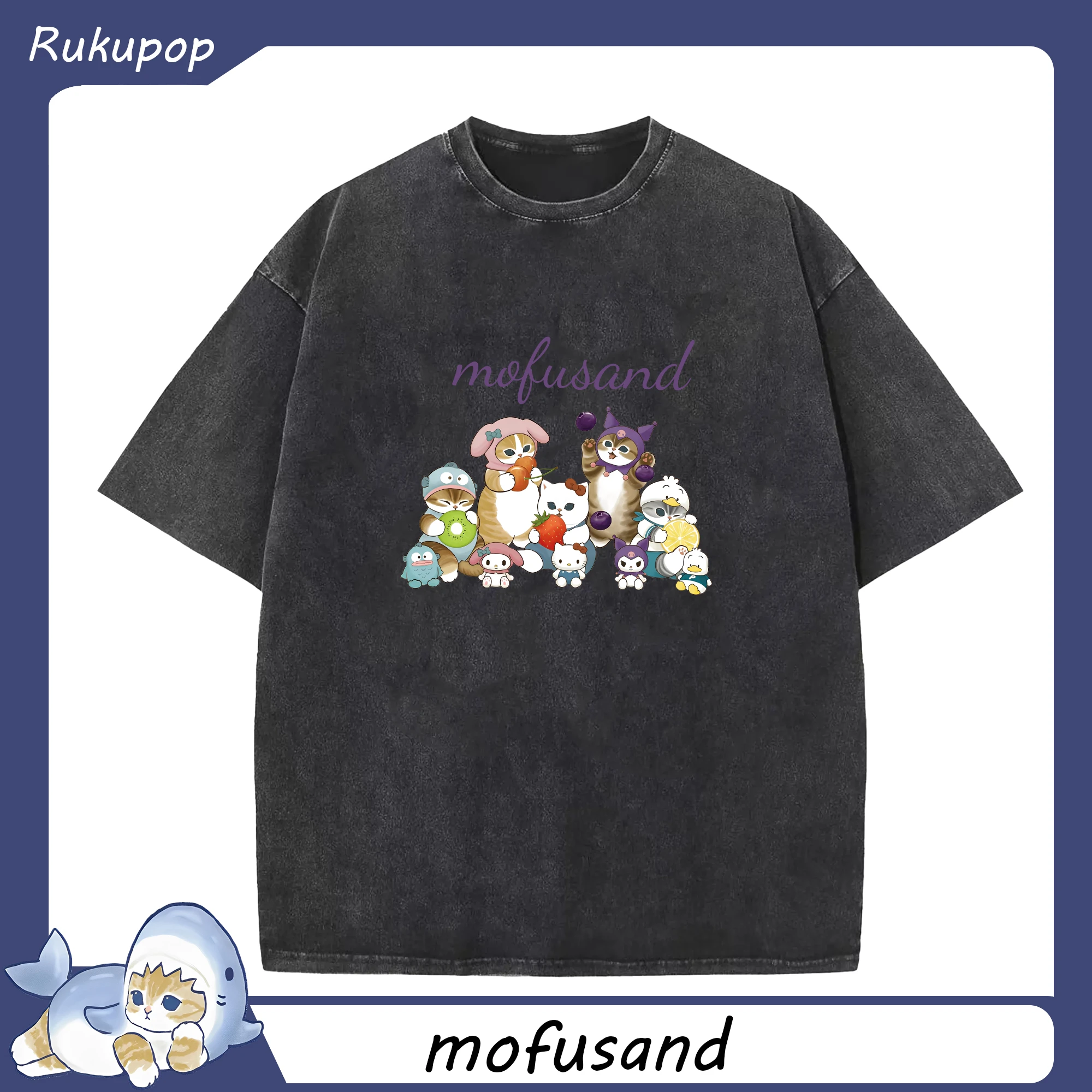 人気のmofusand&サンリオ - 綿100％ ヴィンテージ風 半袖Tシャツ ・ フロントプリント ・ 柔らか肌触り ・ 通気性 快適 ・ スポーツ カジュアル 外出用