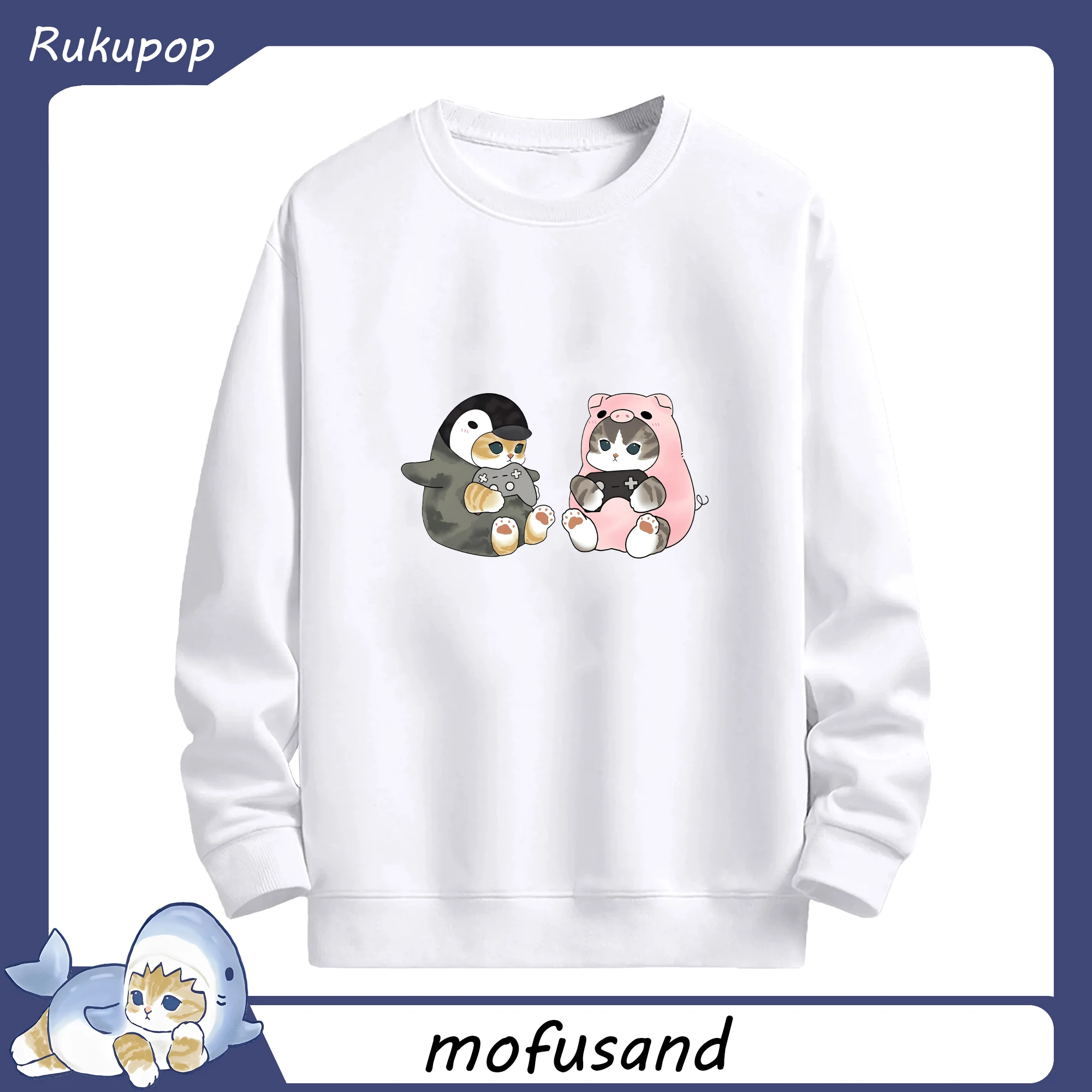 Mofusand ペンギンブタ着ぐるみ 可愛いデザイン - 高品質 クルーネック スウェット ・ コットン59％ ポリエステル41％ ・ ユニセックス 長袖 トレーナー ・ カジュアル デイリー スポーツ 散歩用