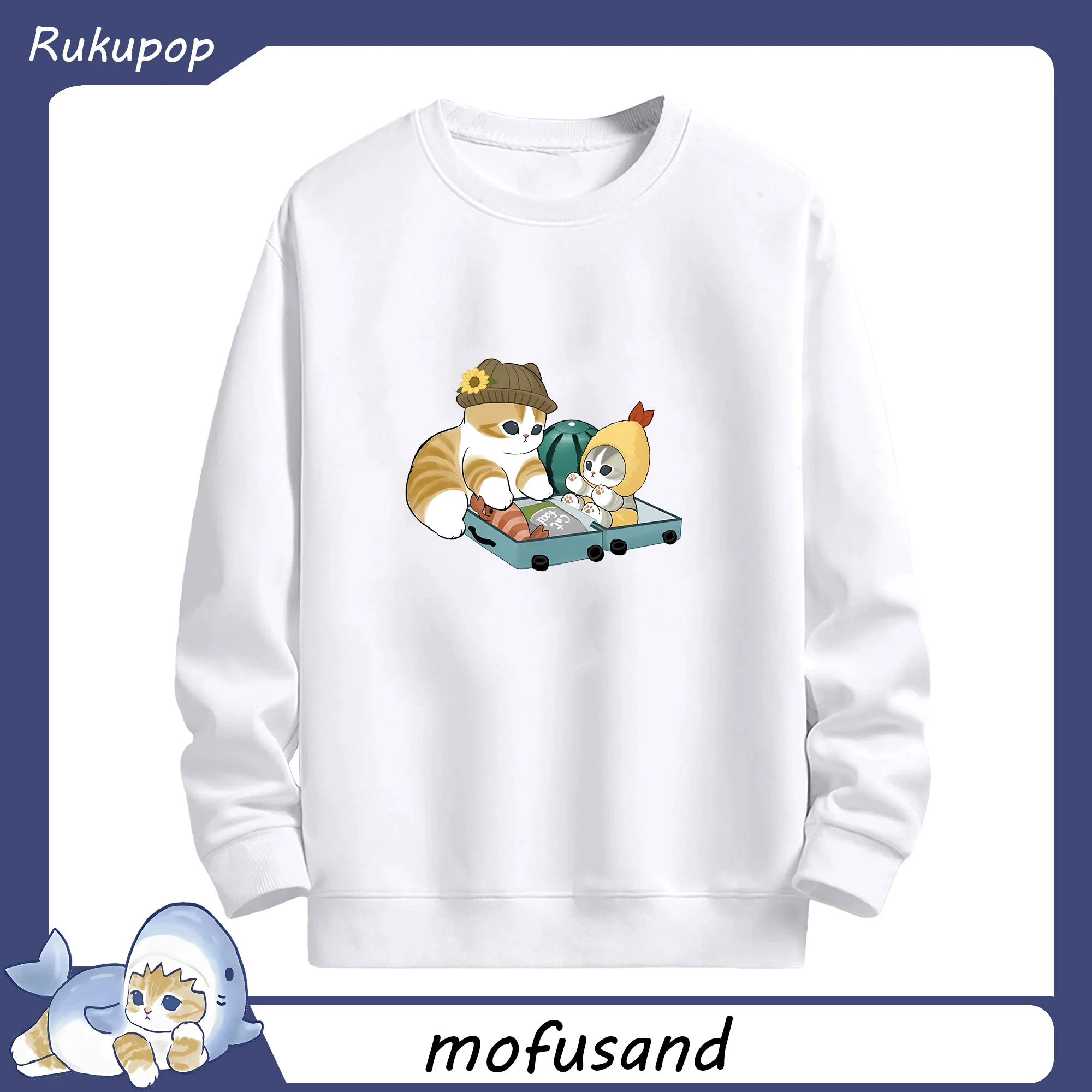 えびふらいに恋するにゃん - 高品質 クルーネック スウェット ・ コットン59％ ポリエステル41％ ・ ユニセックス 長袖 トレーナー ・ カジュアル デイリー スポーツ 散歩用