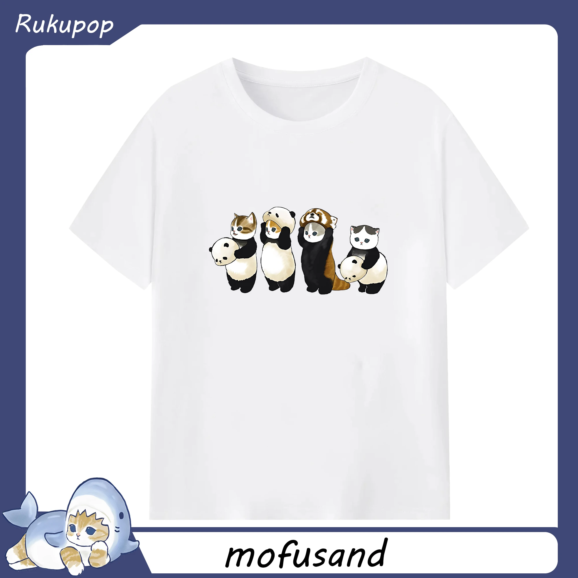 Mofusand コスプレ 人気パンダ - 綿100％ 半袖Tシャツ ・ フロントプリント ・ 快適 通気性 ・ 日常使い 散歩 スポーツ用
