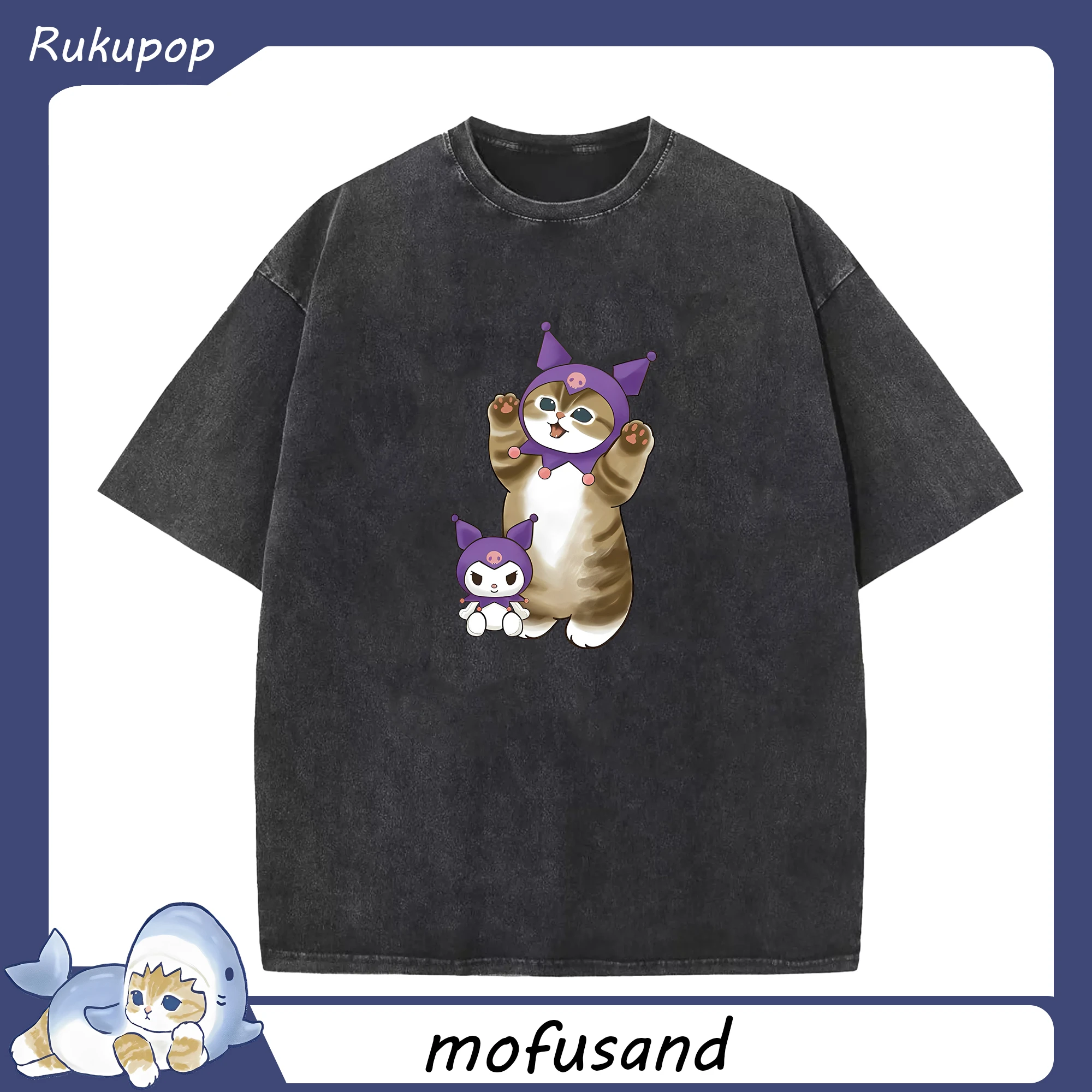 2025新作mofusand&クロミ - 綿100％ ヴィンテージ風 半袖Tシャツ ・ フロントプリント ・ 柔らか肌触り ・ 通気性 快適 ・ スポーツ カジュアル 外出用