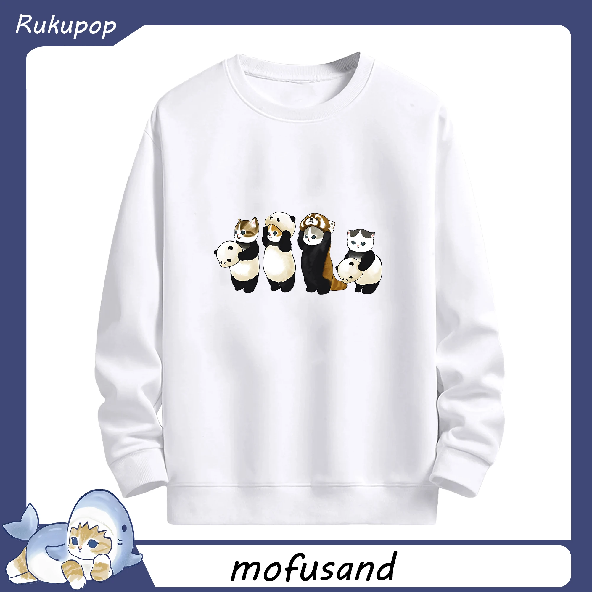 Mofusand コスプレ 人気パンダ - 高品質 クルーネック スウェット ・ コットン59％ ポリエステル41％ ・ ユニセックス 長袖 トレーナー ・ カジュアル デイリー スポーツ 散歩用