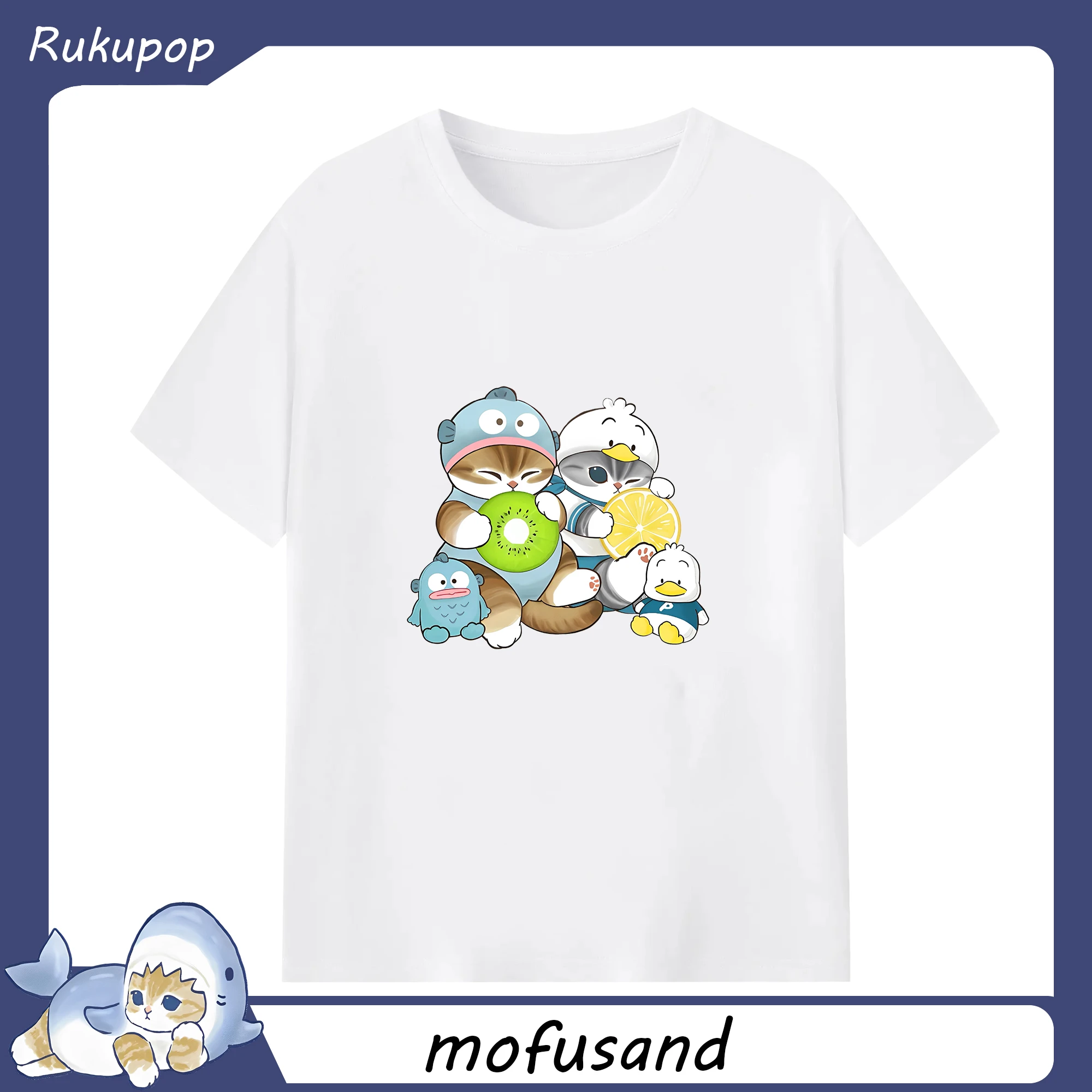 2025新作mofusand&サンリオ - 綿100％ 半袖Tシャツ ・ フロントプリント ・ 快適 通気性 ・ 日常使い 散歩 スポーツ用